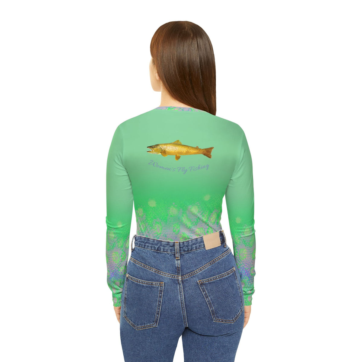 All Over Prints Colorado Women Flyfishers Green Brown Trout V-Neck Long Sleeve by Salt Skins Salt Skins Apparel