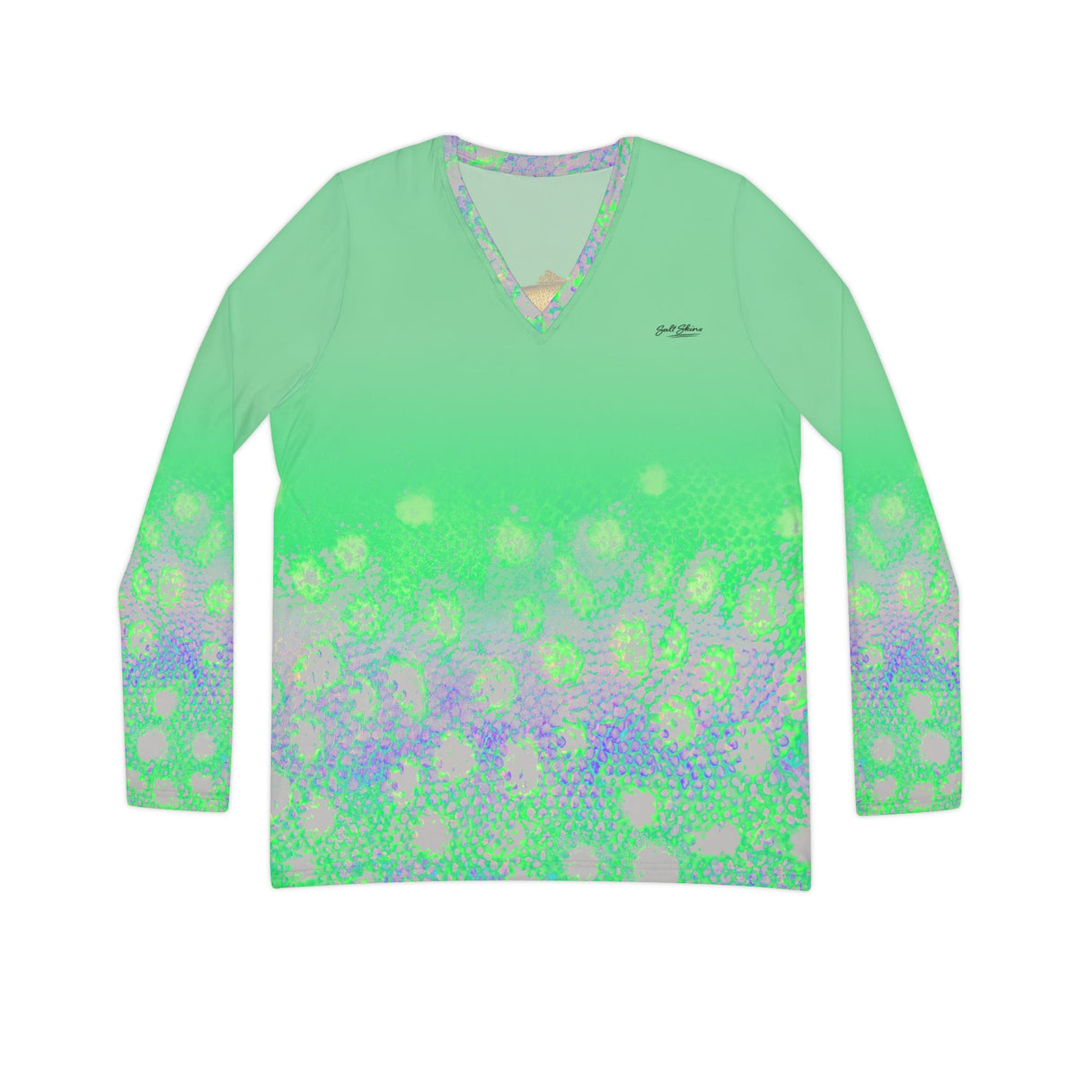 All Over Prints XS Colorado Women Flyfishers Green Brown Trout V-Neck Long Sleeve by Salt Skins Salt Skins Apparel