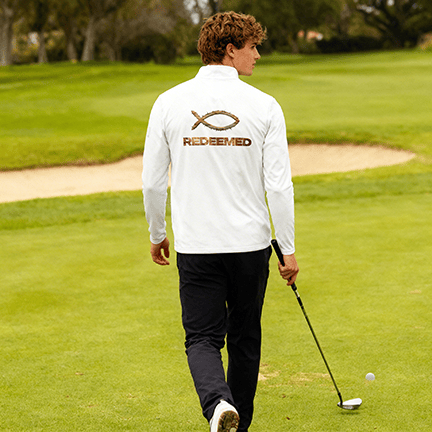 Long-sleeve "Redeemed" Ichthus Fish Quarter Zip Pullover Salt Skins