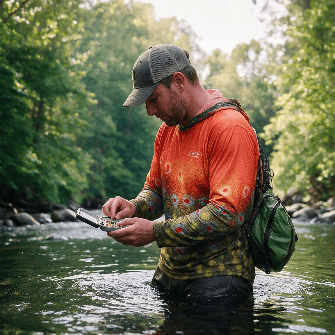 Men's Long Sleeve Hoodie Hunter's Neon Brook Trout Performance Fishing Shirt Salt Skins