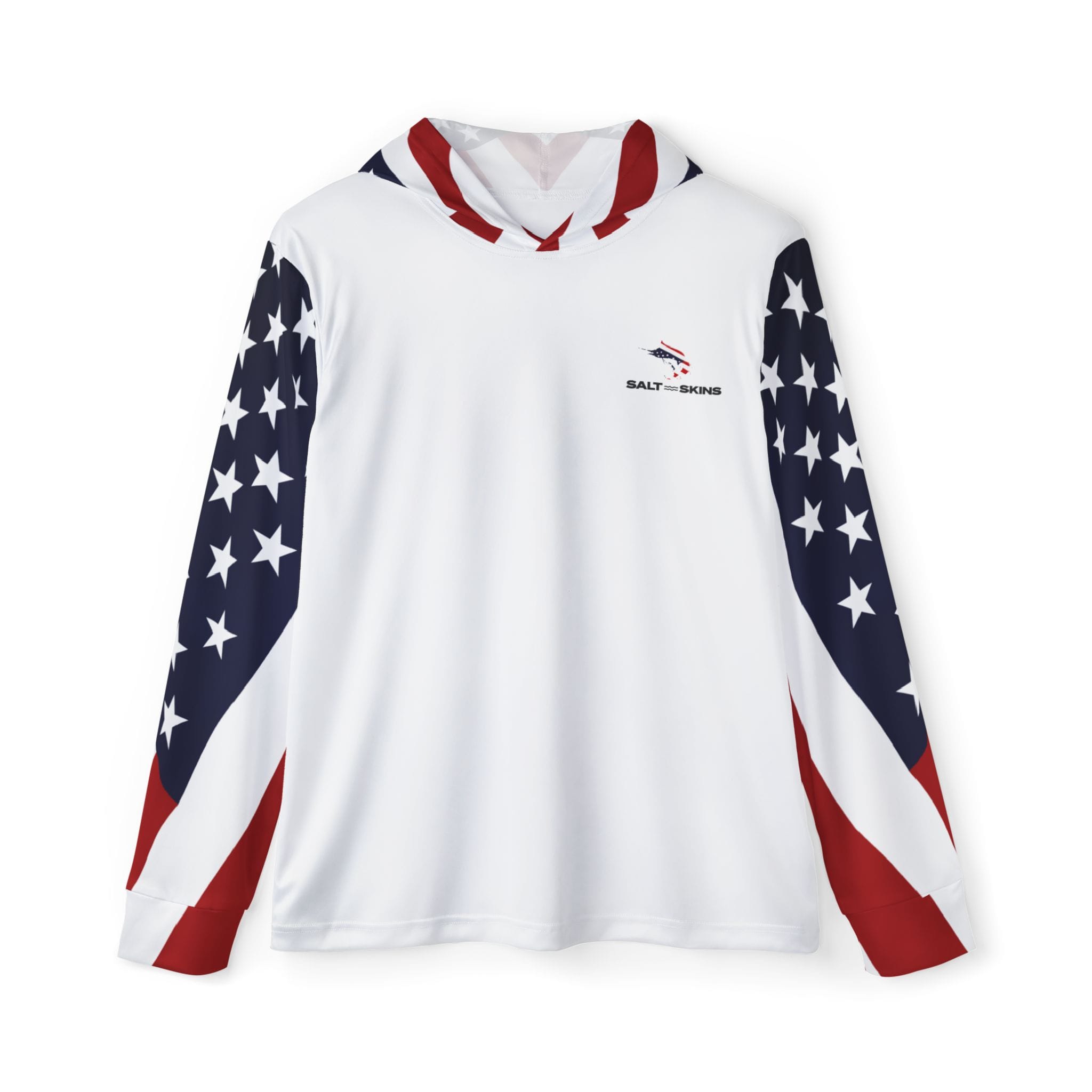 Salt Skins Men's Long Sleeve Hoodie Red, White & Blue / XS USA Marlin Men's Performance Hoodie - NEW