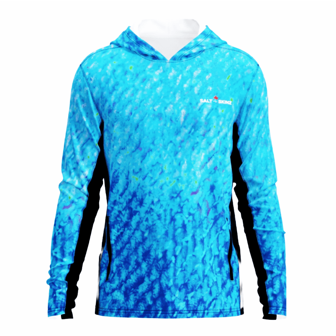 Salt Skins Men's Performance Hoodie Flats Blue Water Camo Side Vent Performance Hoodie With Pockets (b2b)