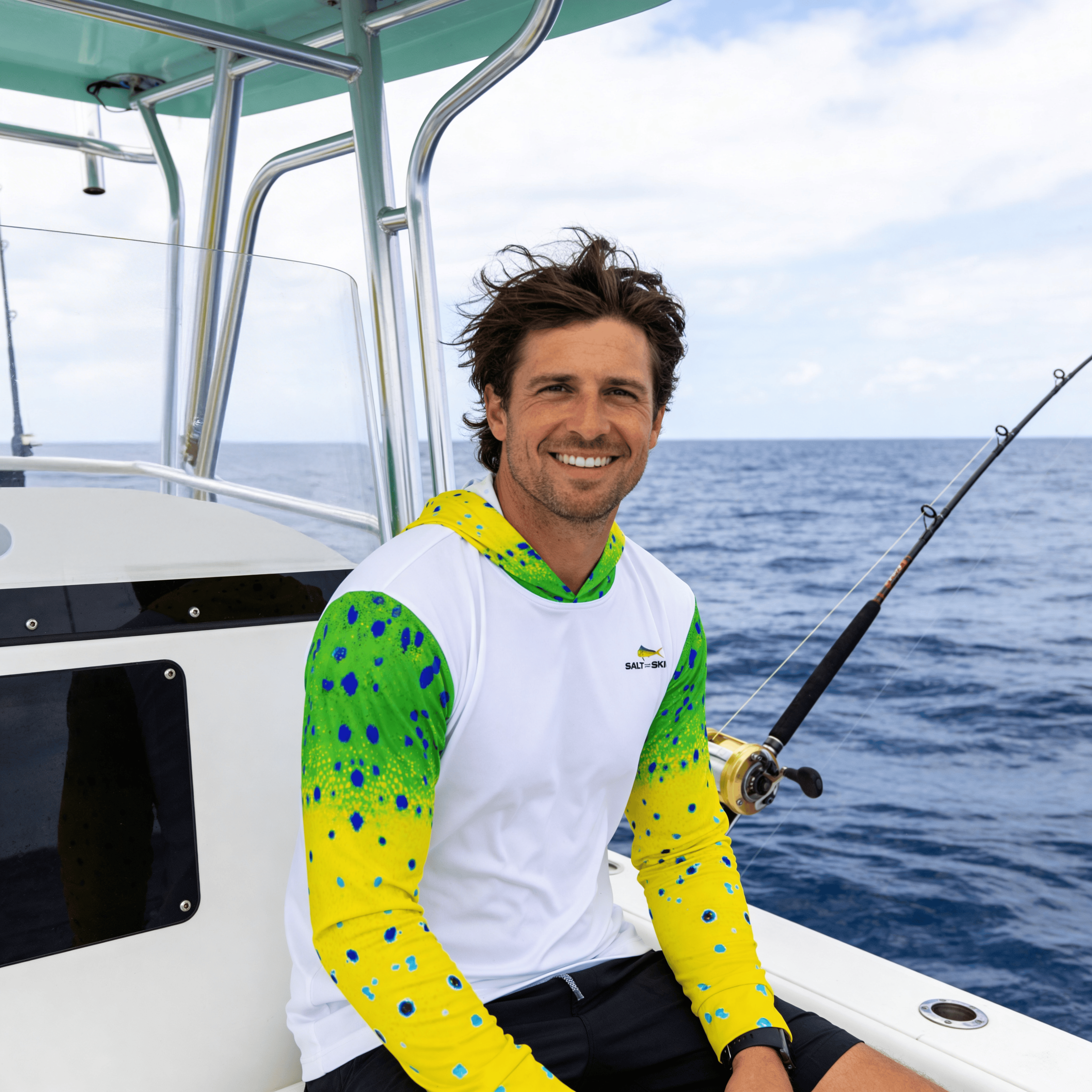 Salt Skins Men's Performance Hoodie Mahi Gold II Captains Series Men's Ultimate Performance Long Sleeve Fishing Shirt