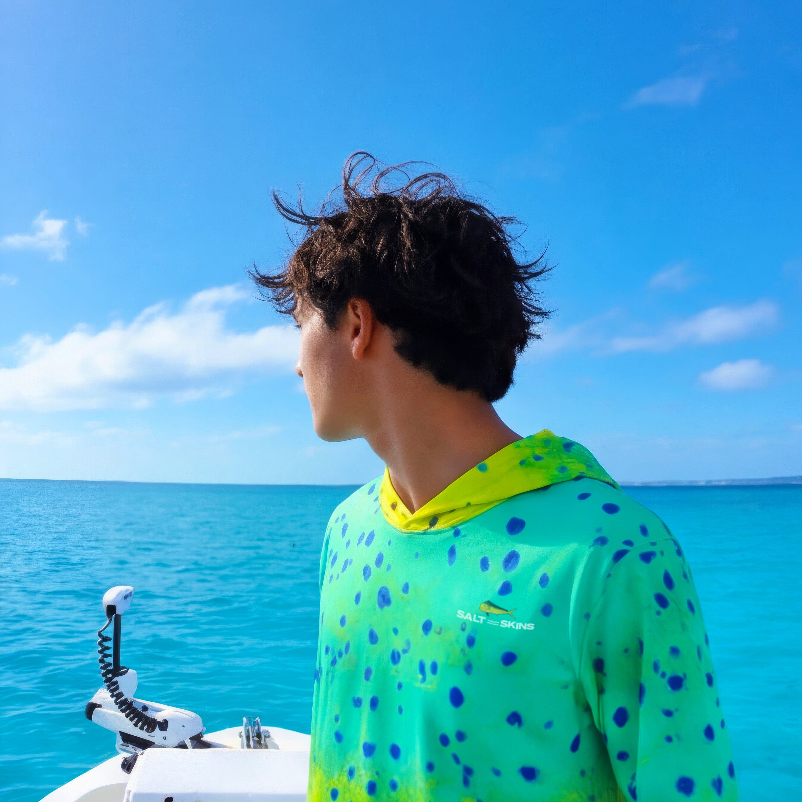 Salt Skins Men's Performance Hoodie Seafoam Mahi Captains Series II Men's Ultimate Performance Long Sleeve Fishing Shirt