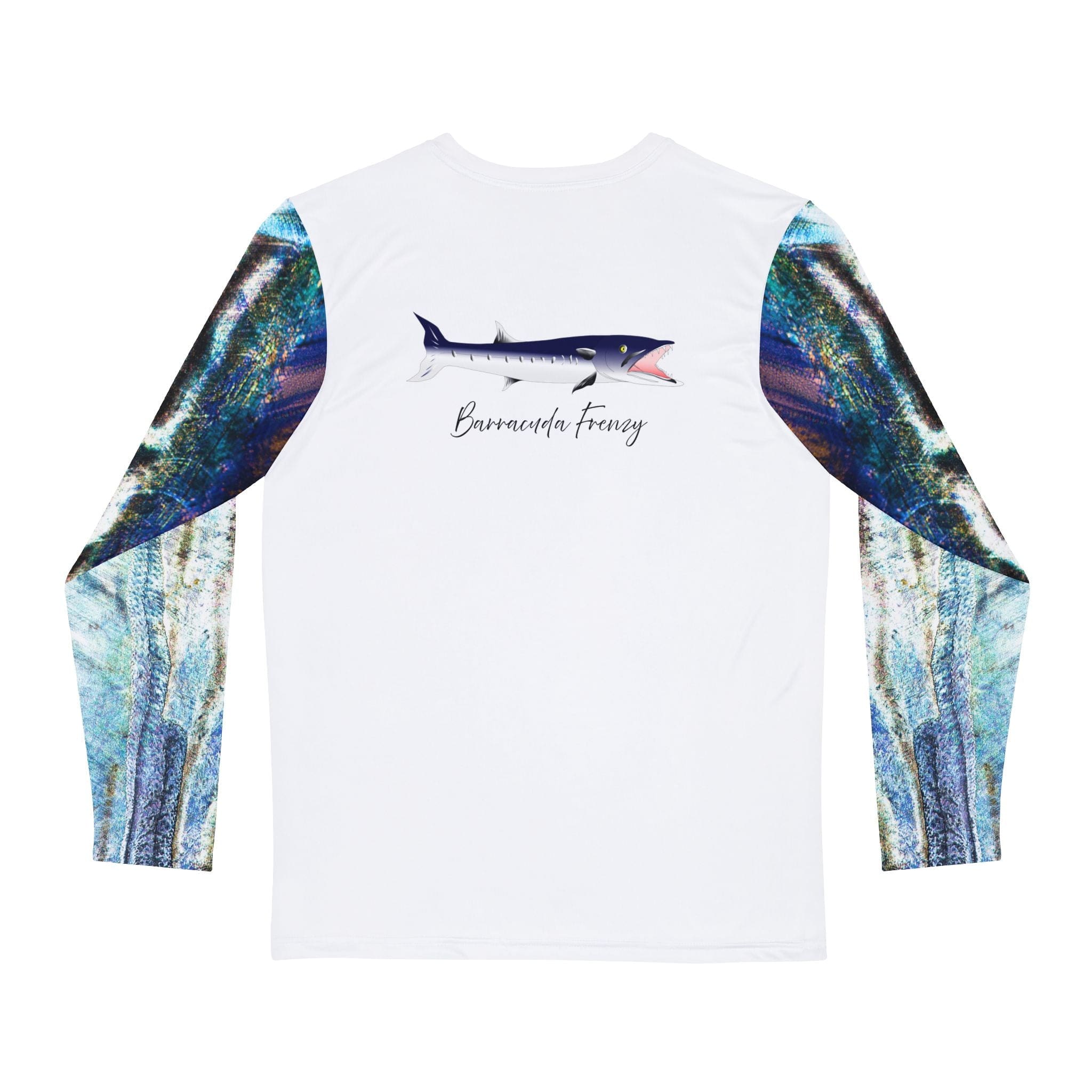 Printify All Over Prints Barracuda Long Sleeve Men's Shirt Fishing Performance Aqua Blue
