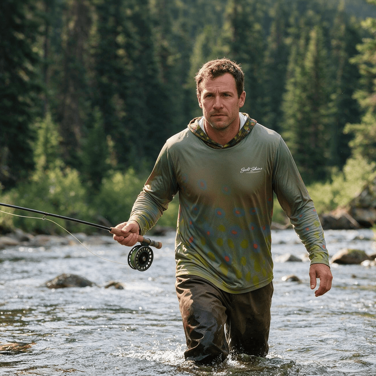 Men's Performance Shirt Brook Trout Riverside Camo Performance Fishing Shirt Salt Skins