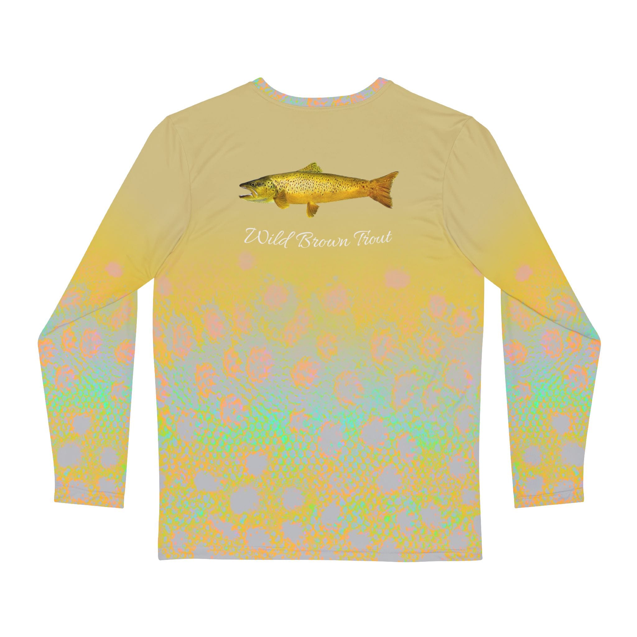 Men's Performance Shirt Brown Trout Streamside Camo Long Sleeve Crew Neck Salt Skins