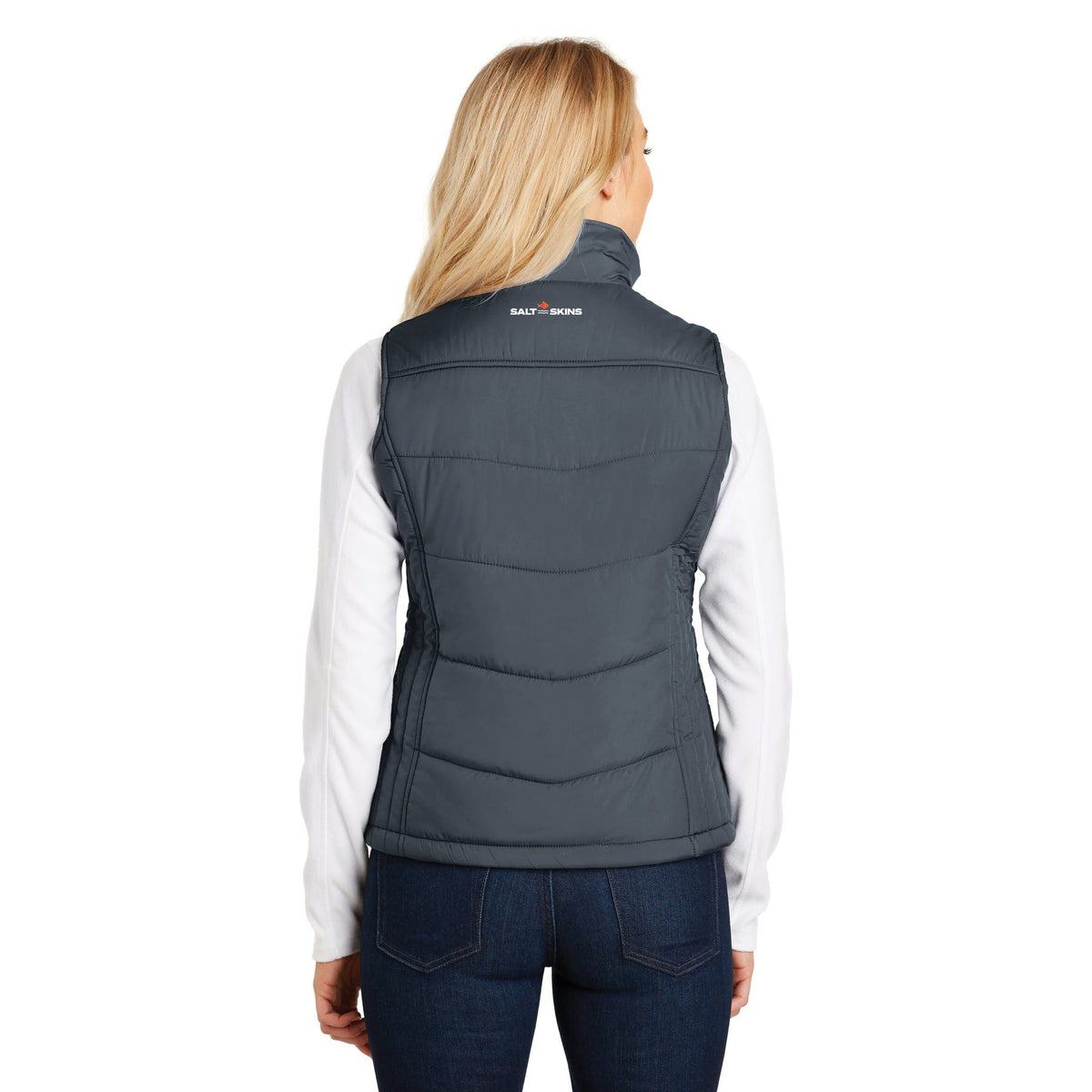 Outerwear Colorado Women Flyfishers 30th Anniversary Puffy Vest in Grey Heather & Black Printify