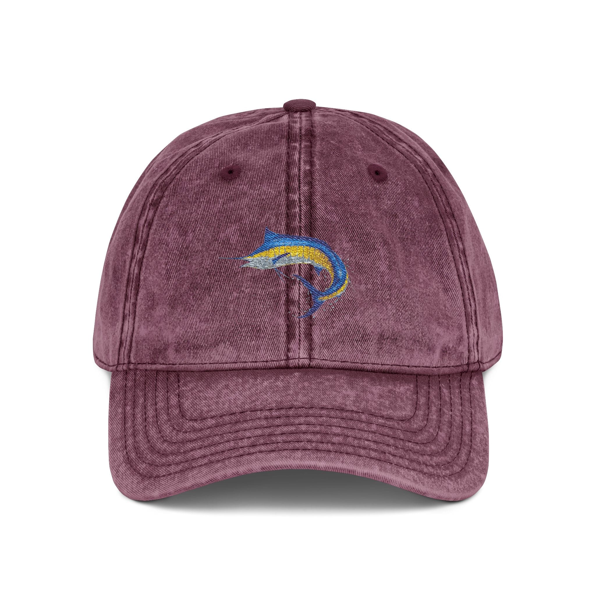 Salt Skins Hats One size / Maroon Blue Marlin Embroidered Vintage Fish Cap by Salt Skins Apparel