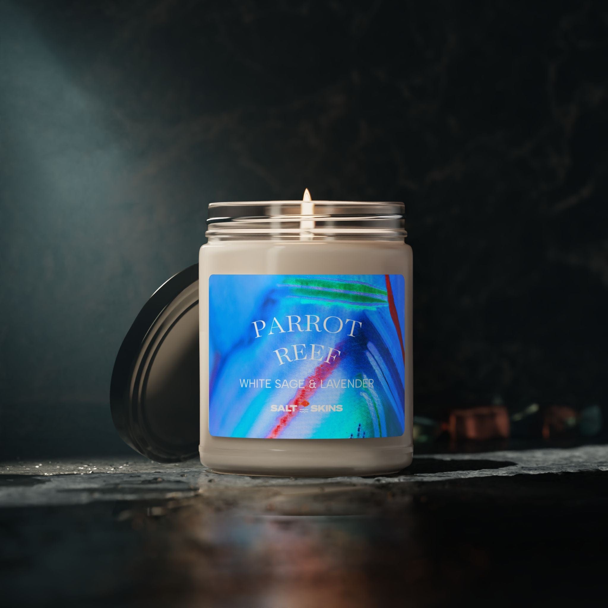 Salt Skins Home Decor White Sage - Lavender / 9oz Parrot Reef Soy Candle - White Sage & Lavender Scent - Beach House Essentials
