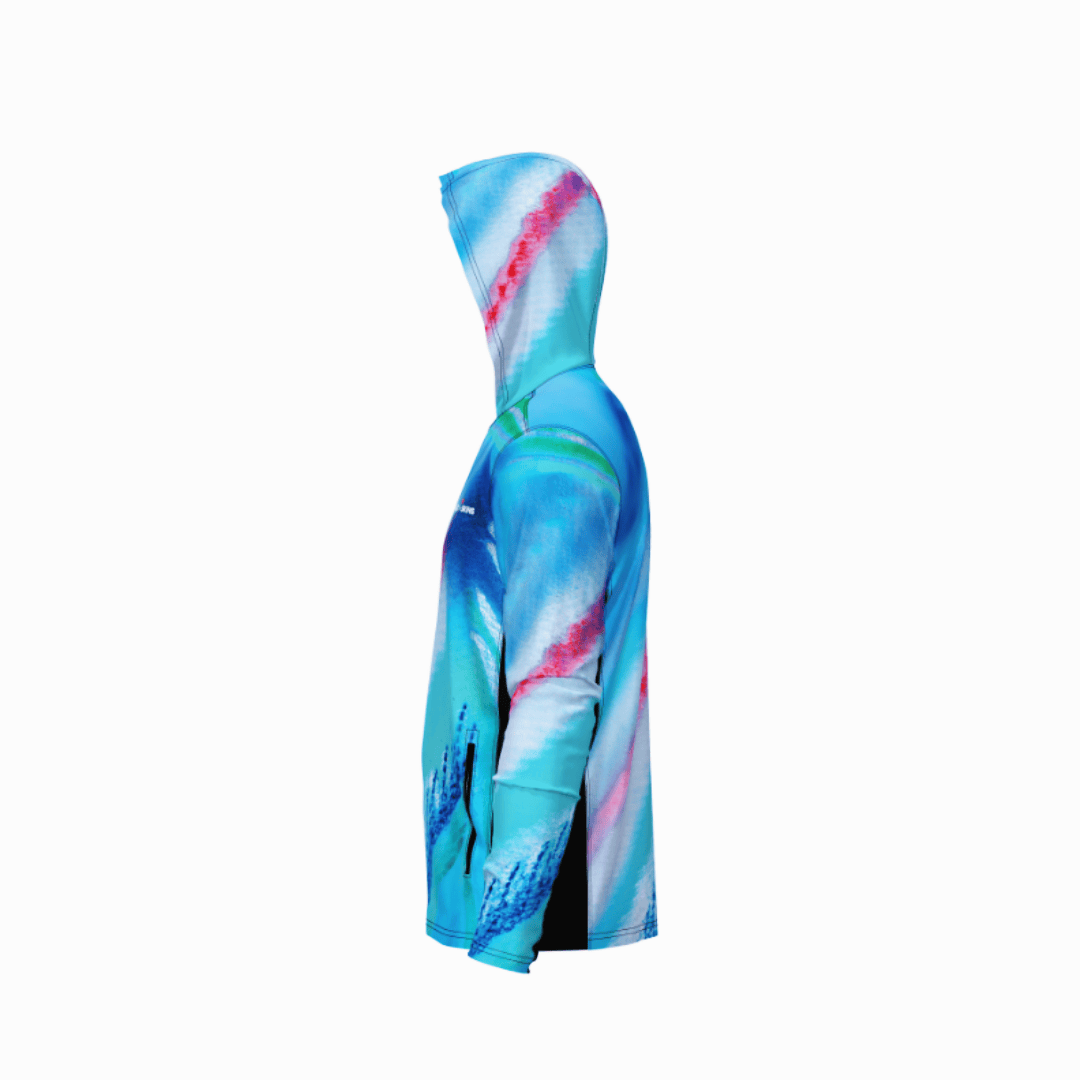 Salt Skins Men's Performance Hoodie Blue Parrot Reef Side Vent Performance Hoodie