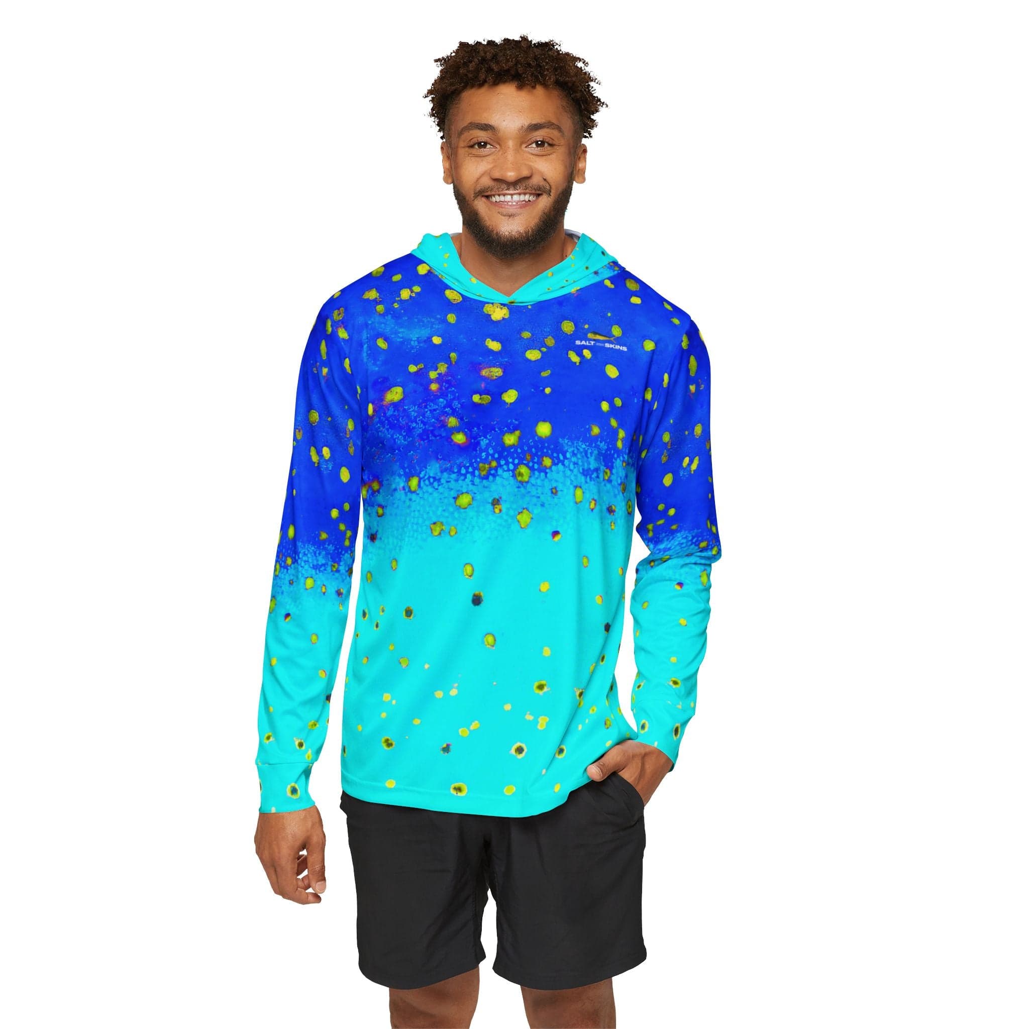 Salt Skins Men's Performance Hoodie Mahi Blue Captains Series - The Ultimate Performance Men's Long Sleeve Fishing Shirt