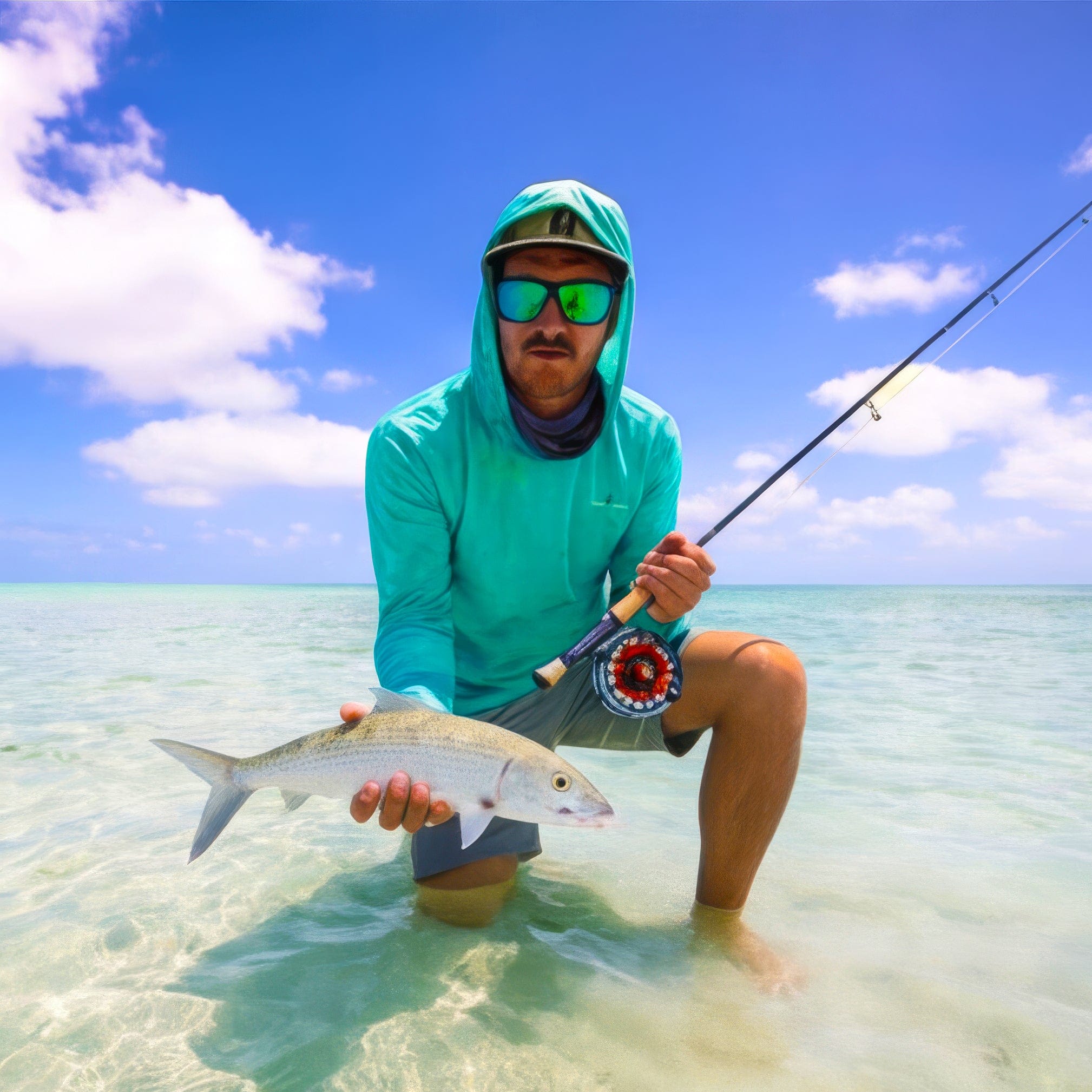 Salt Skins Men's Performance Hoodie Mingy Snapper Captains Series Men's Ultimate Performance Long Sleeve Fishing Shirt