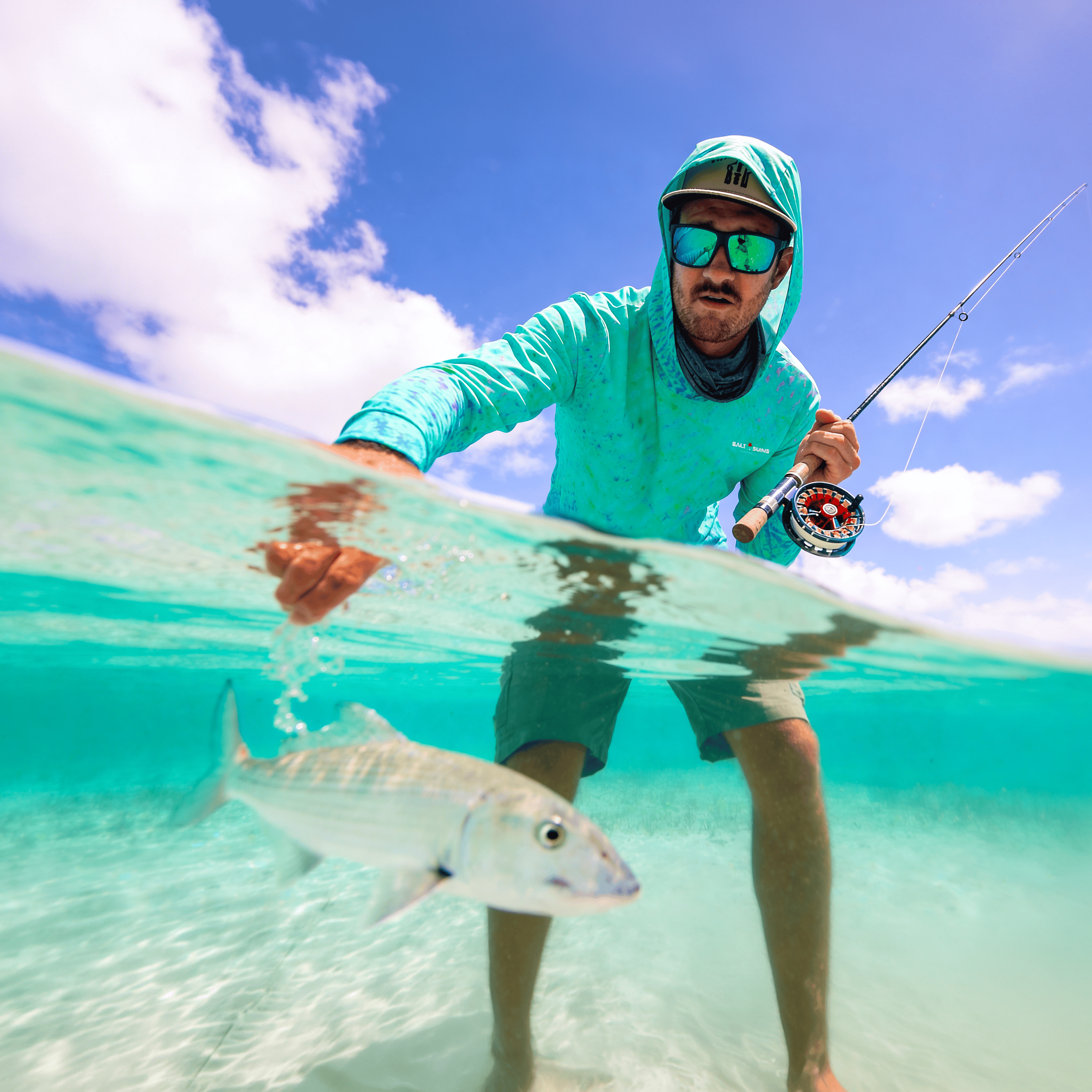 Salt Skins Men's Performance Hoodie Mingy Snapper Captains Series Men's Ultimate Performance Long Sleeve Fishing Shirt