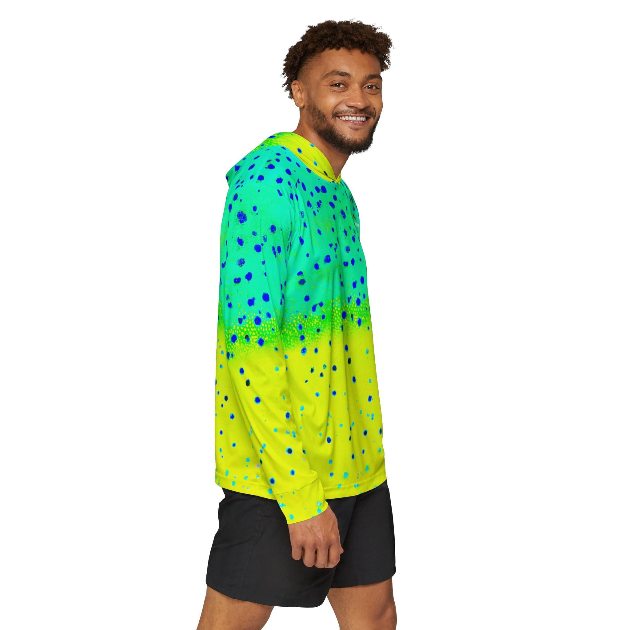 Salt Skins Men's Performance Hoodie New Mahi Turquoise Captains Series II - The Ultimate Performance Men's Long Sleeve Fishing Shirt