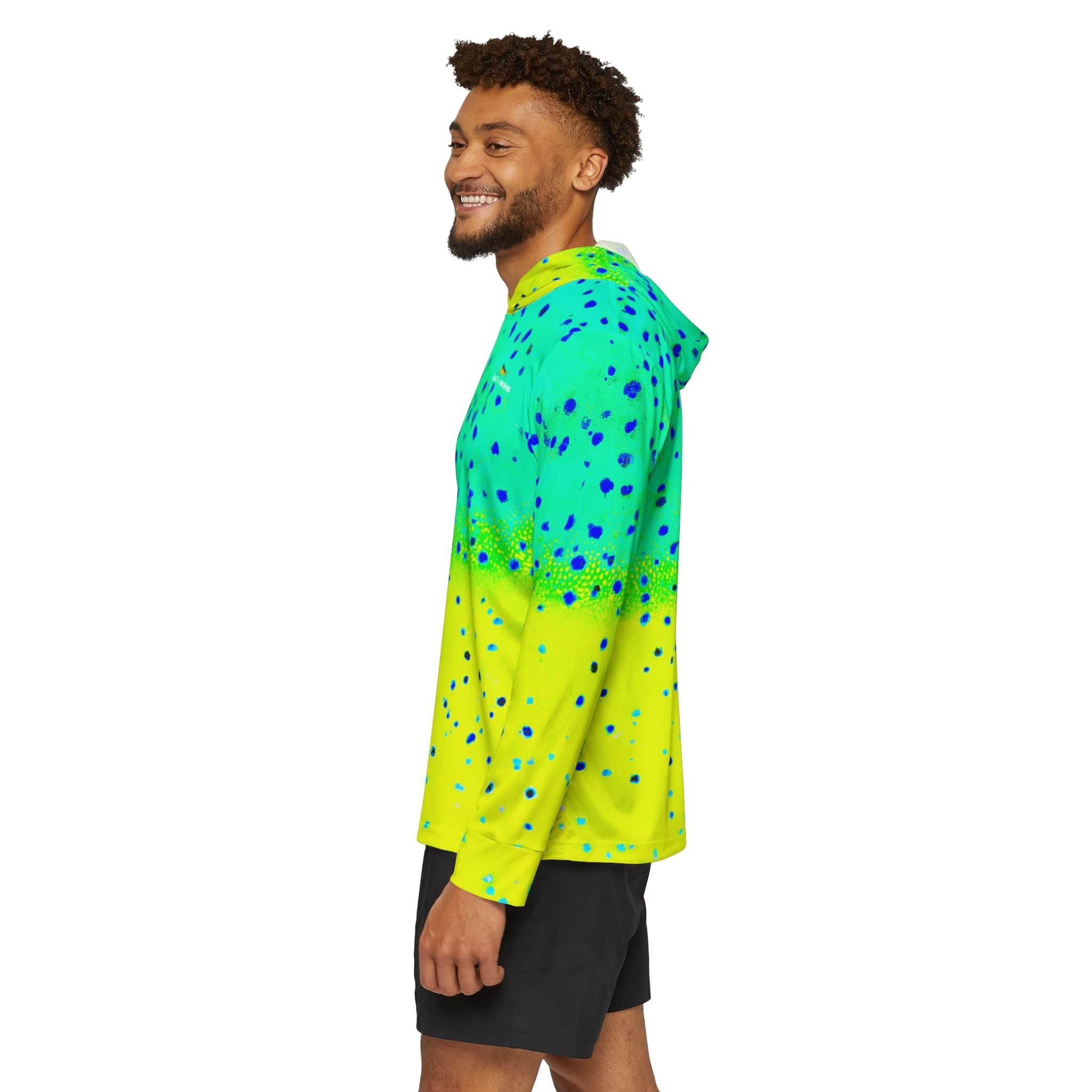 Salt Skins Men's Performance Hoodie New Mahi Turquoise Captains Series II - The Ultimate Performance Men's Long Sleeve Fishing Shirt