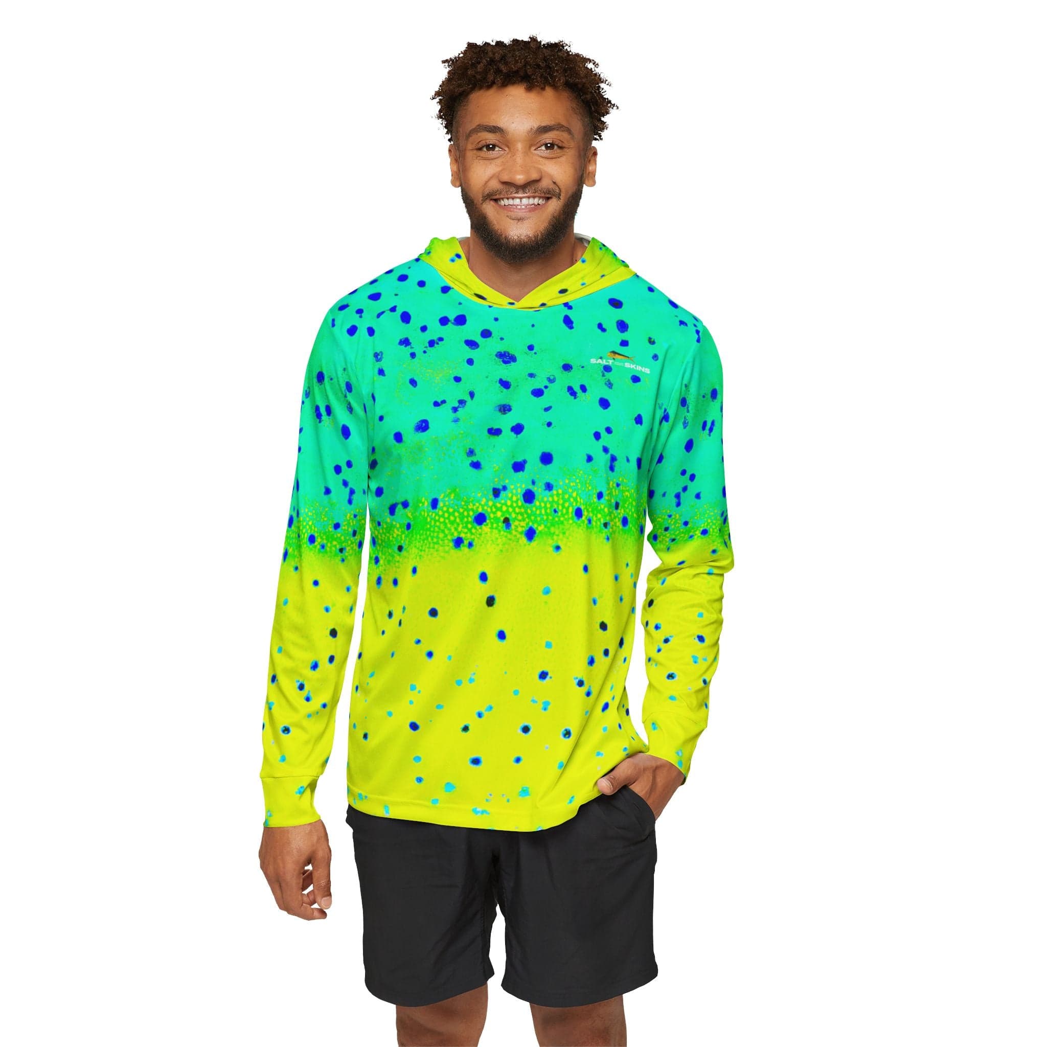 Salt Skins Men's Performance Hoodie New Mahi Turquoise Captains Series II - The Ultimate Performance Men's Long Sleeve Fishing Shirt