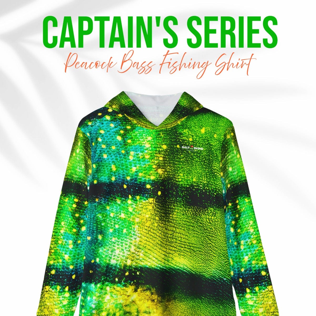 Salt Skins Men's Performance Hoodie Peacock Bass Ultimate Performance Men's Long Sleeve Fishing Shirt
