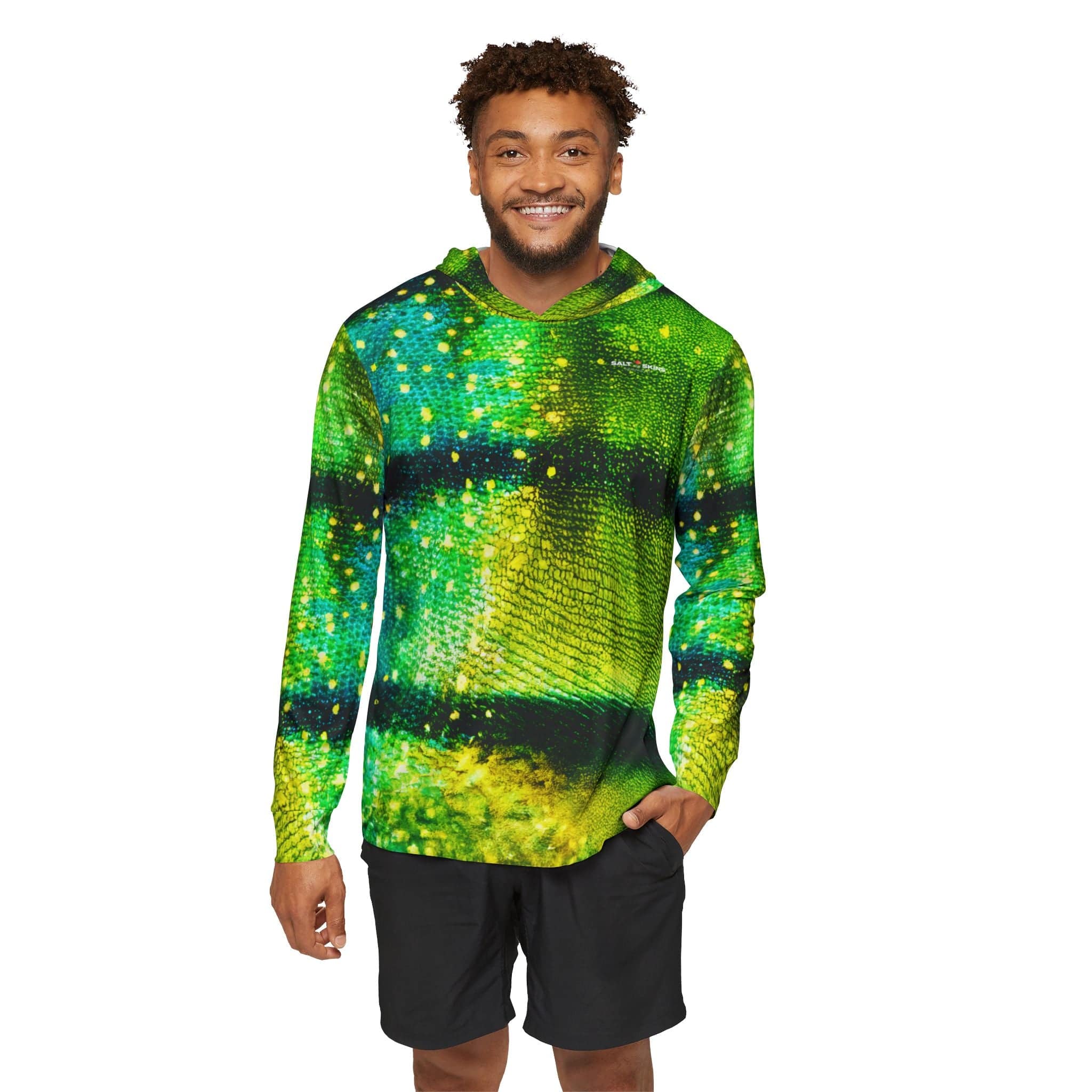 Salt Skins Men's Performance Hoodie Peacock Bass Ultimate Performance Men's Long Sleeve Fishing Shirt