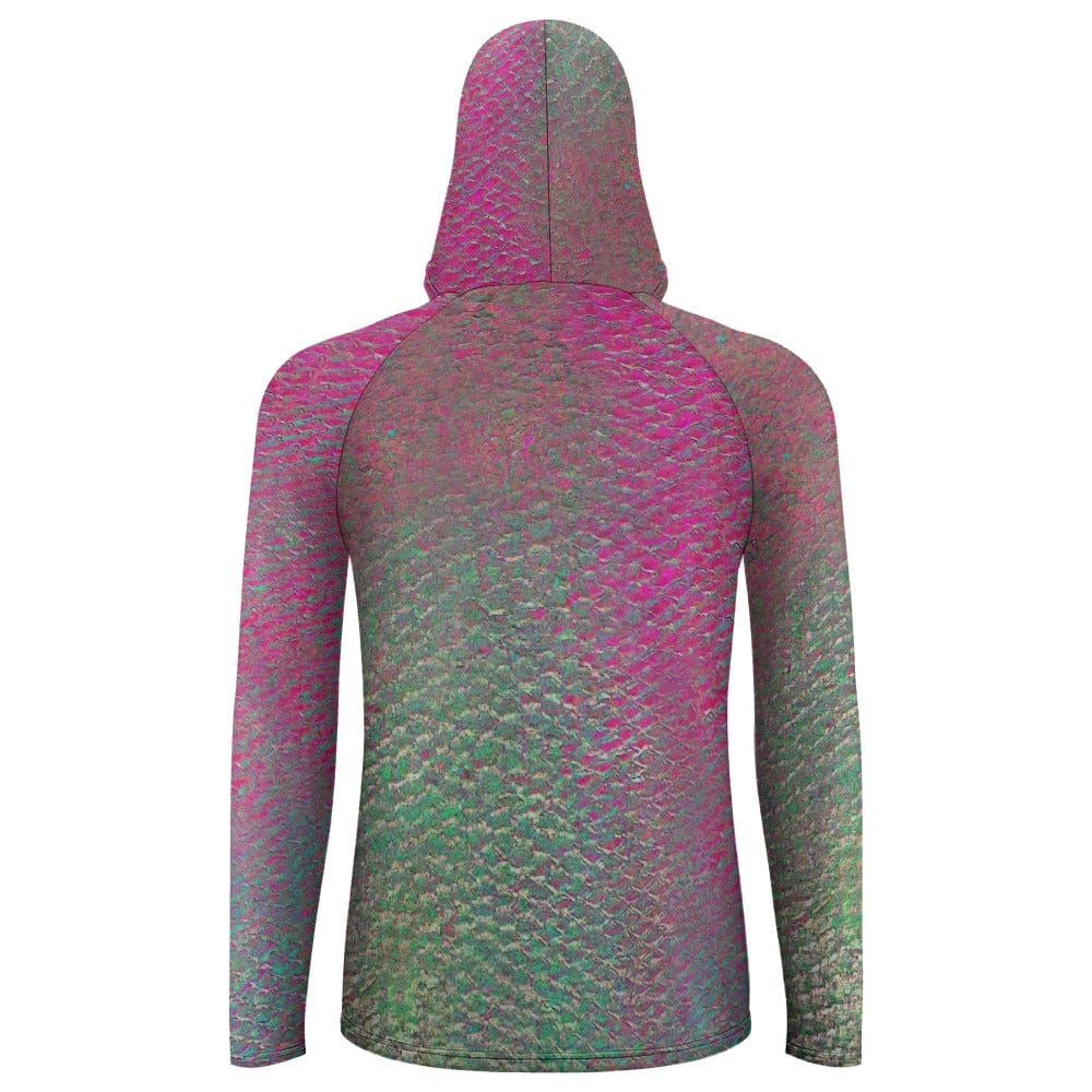 Salt Skins Men's Performance Hoodie Pink & Green Tuna Pattern Men's Sun Protection Hoodie