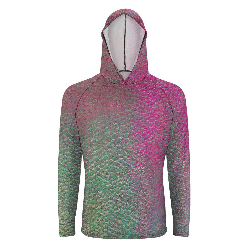Salt Skins Men's Performance Hoodie Pink & Green Tuna Pattern Men's Sun Protection Hoodie