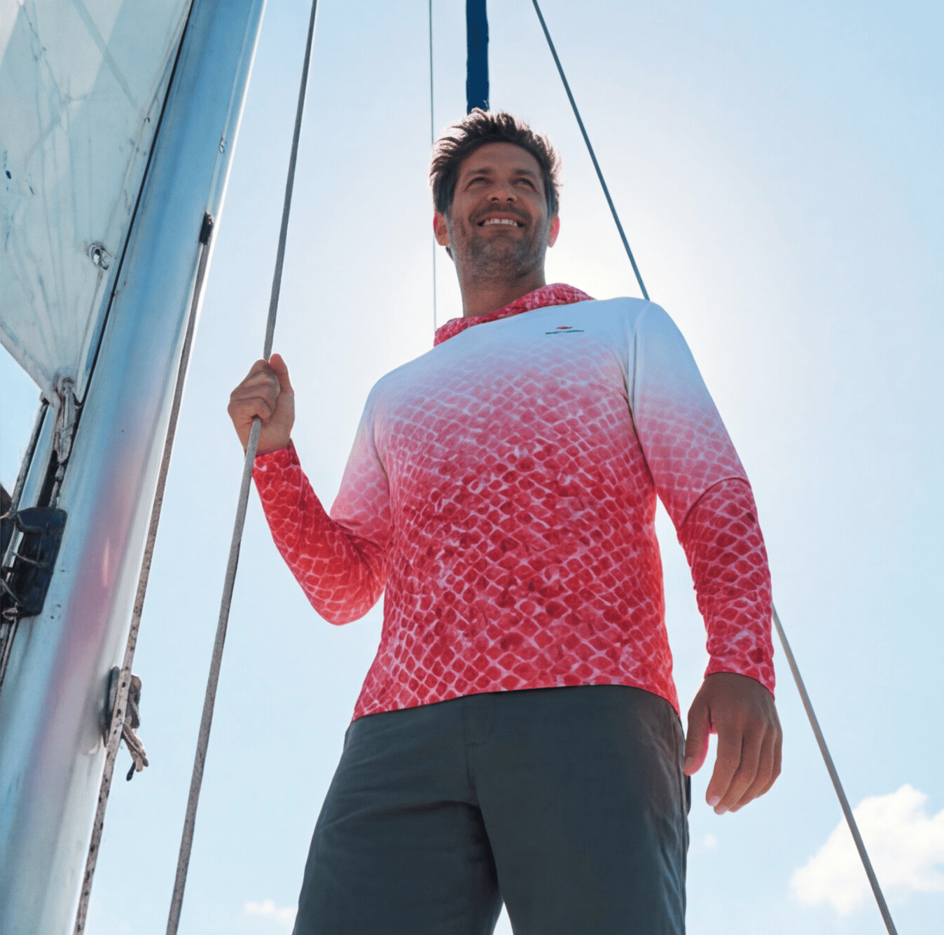 Salt Skins Men's Performance Hoodie Red Snapper Captains Series Men's Ultimate Performance Long Sleeve Fishing Shirt