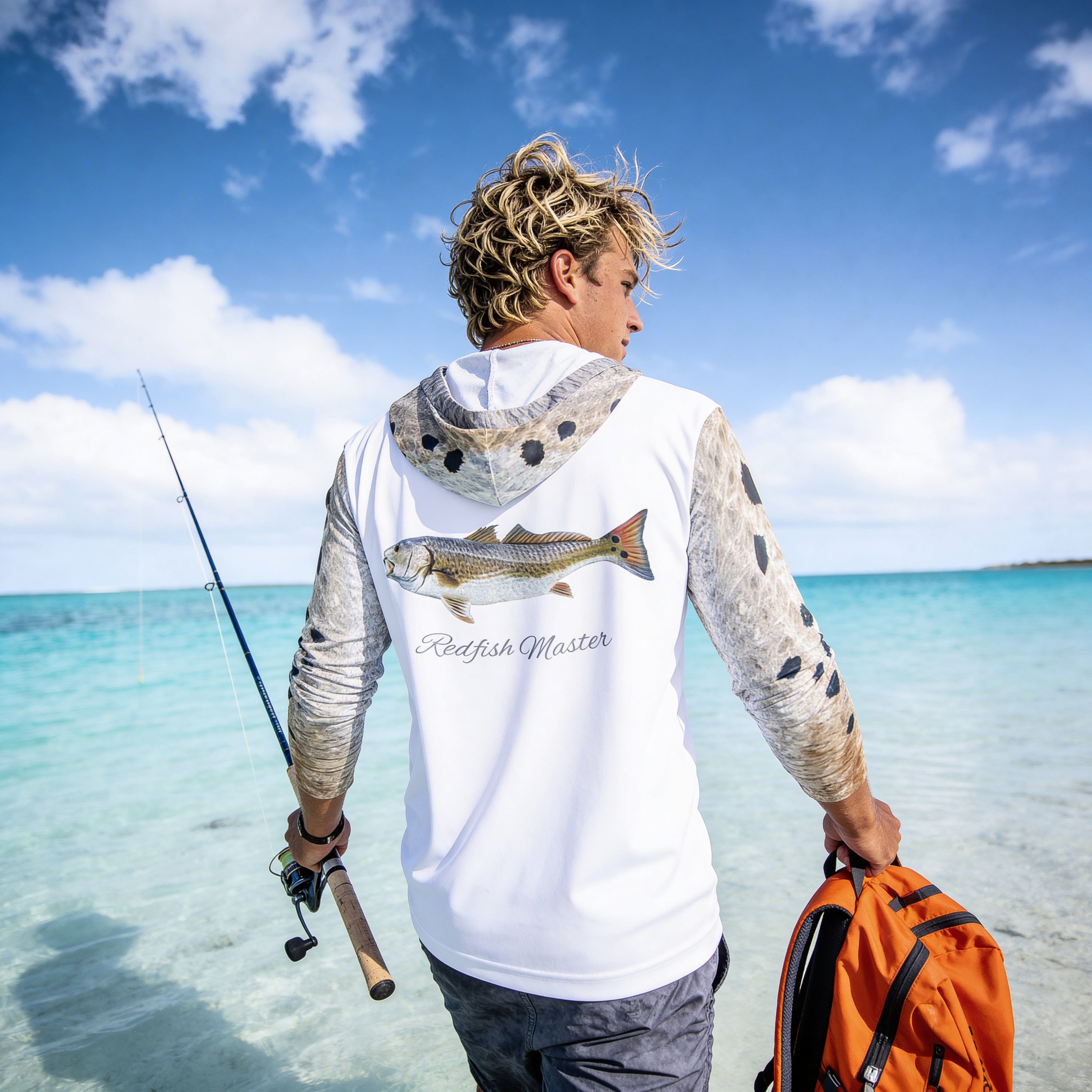 Salt Skins Men's Performance Hoodie Redfish Grey Master II Men's Ultimate Performance Long Sleeve Fishing Shirt