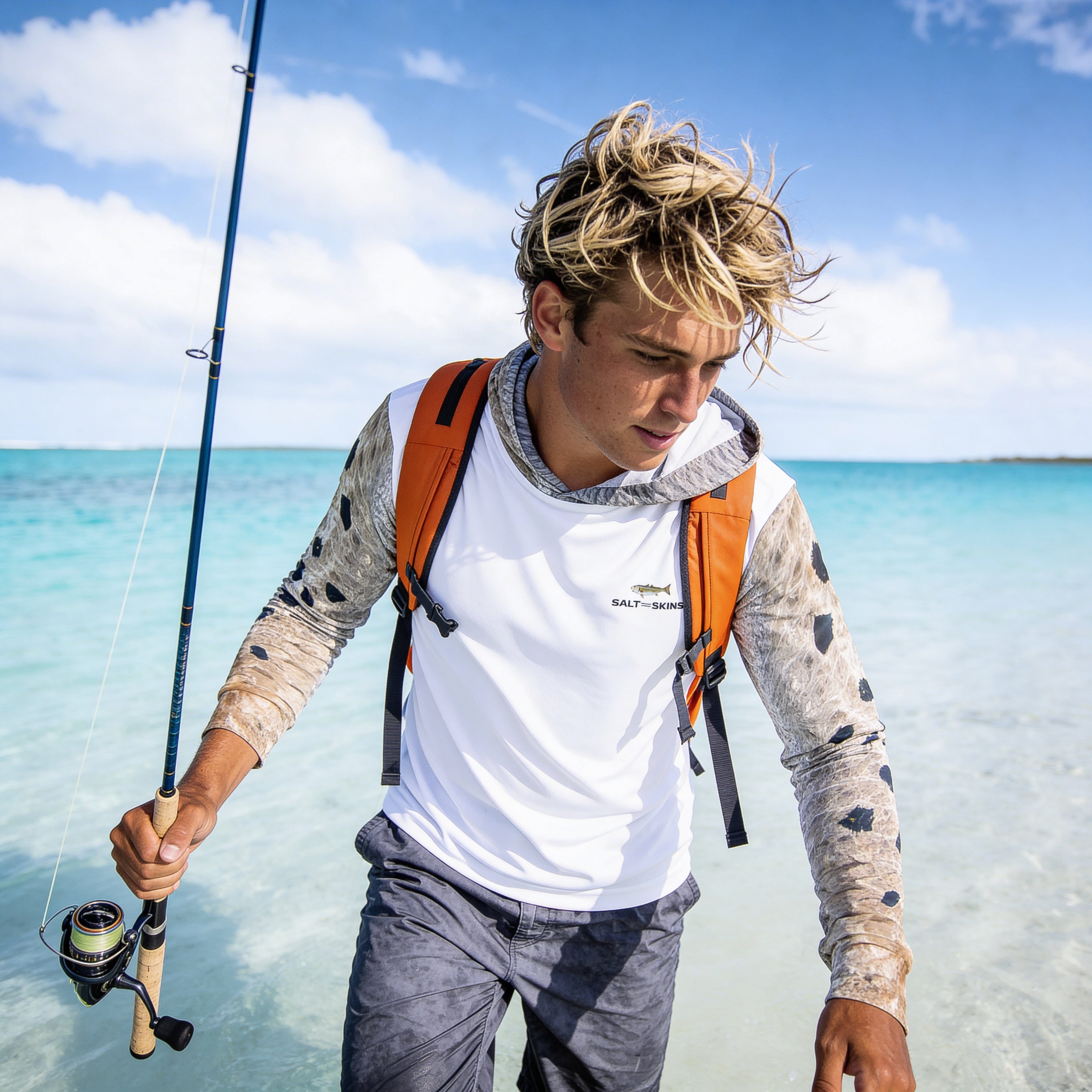 Salt Skins Men's Performance Hoodie Redfish Grey Master II Men's Ultimate Performance Long Sleeve Fishing Shirt