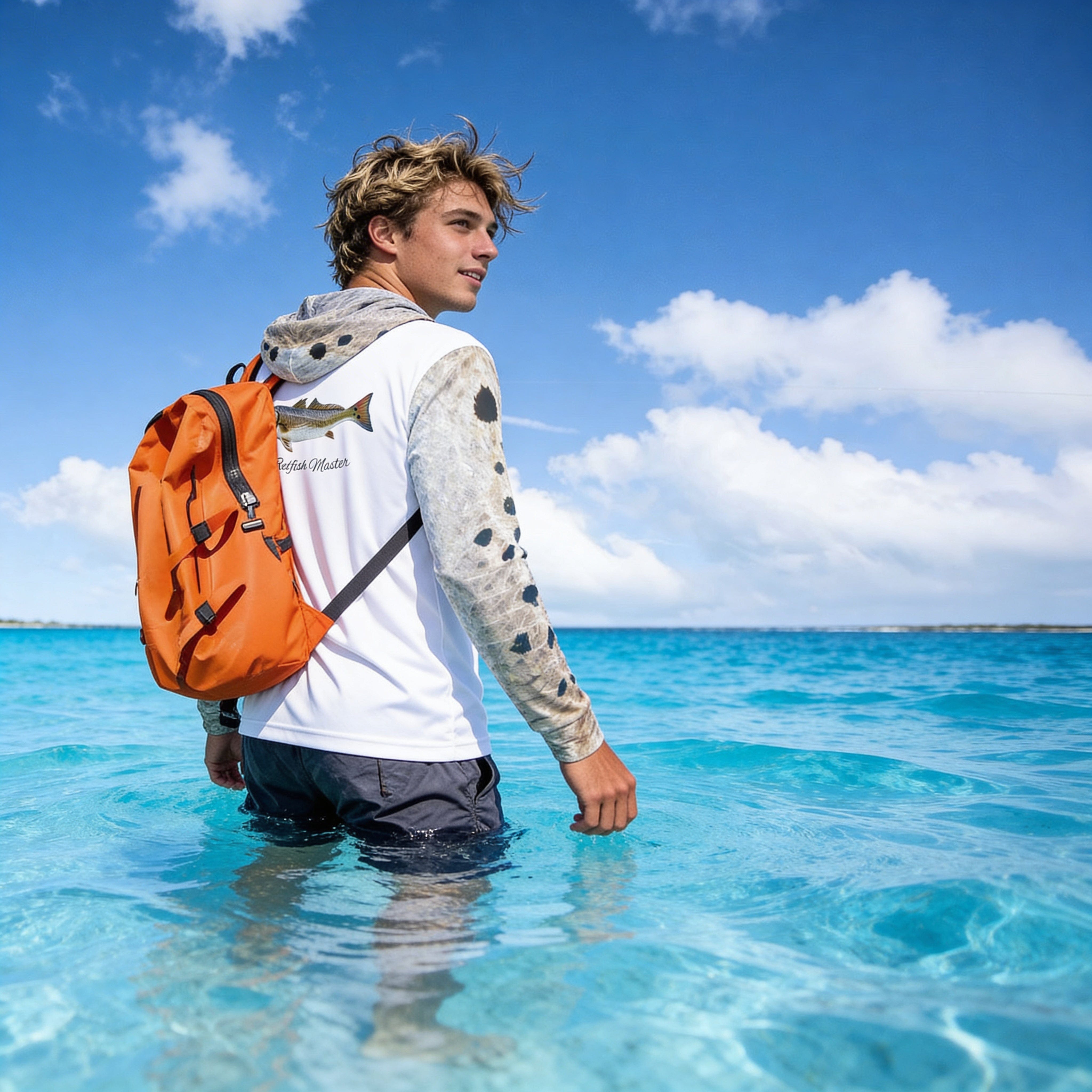 Salt Skins Men's Performance Hoodie Redfish Grey Master II Men's Ultimate Performance Long Sleeve Fishing Shirt