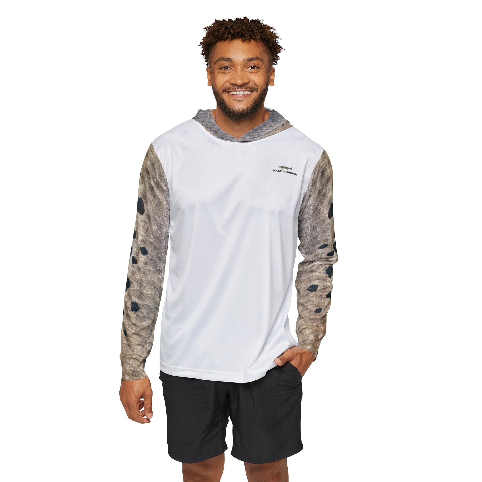 Salt Skins Men's Performance Hoodie Redfish Grey Master Men's Ultimate Performance Long Sleeve Fishing Shirt
