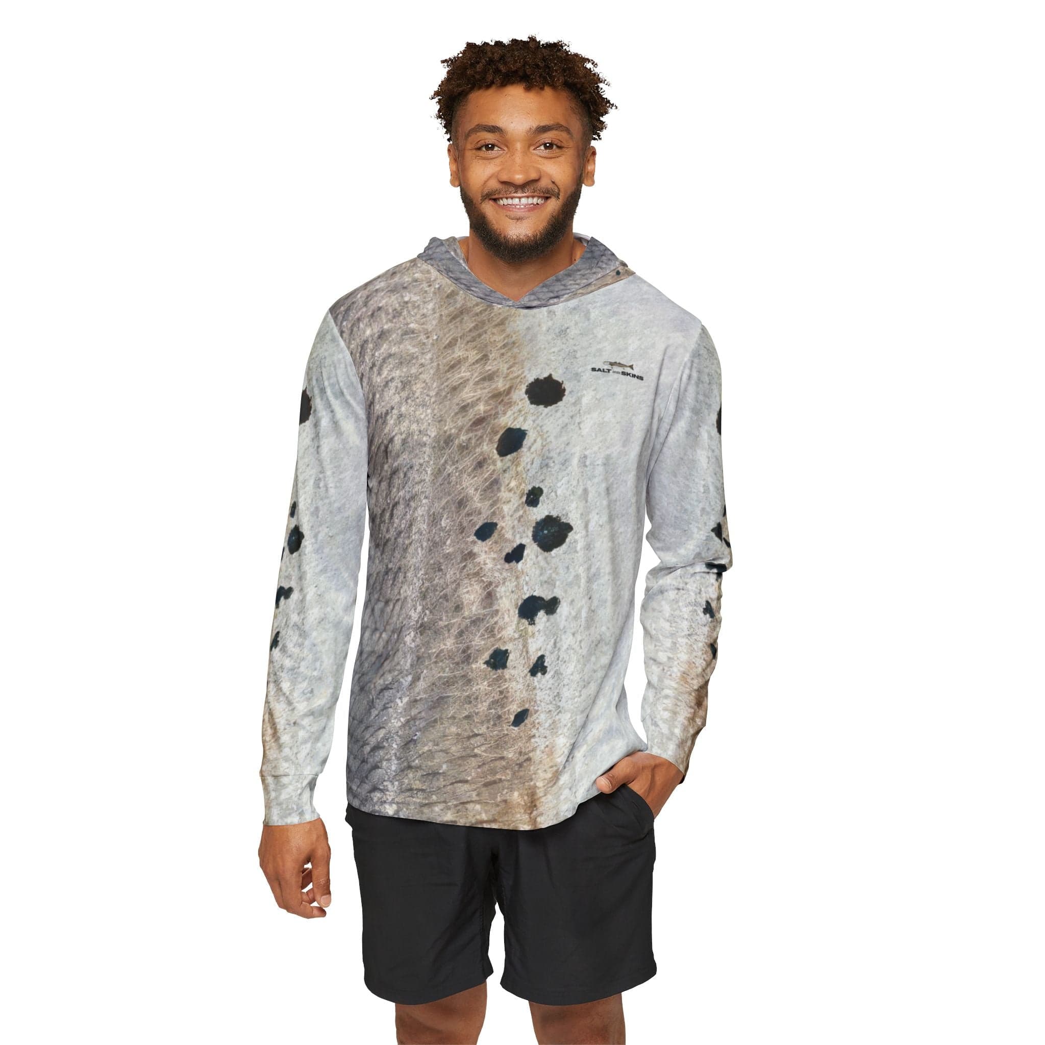 Salt Skins Men's Performance Hoodie Redfish Grey Master Men's Ultimate Performance Long Sleeve Hooded Fishing Shirt