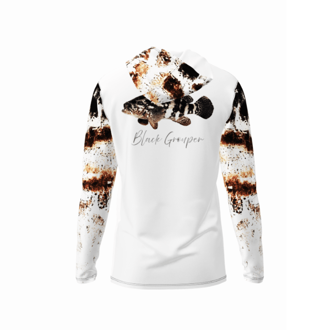 Salt Skins Men's Performance Hoodie The Black Grouper Men's Long Sleeve Performance Fishing Shirt