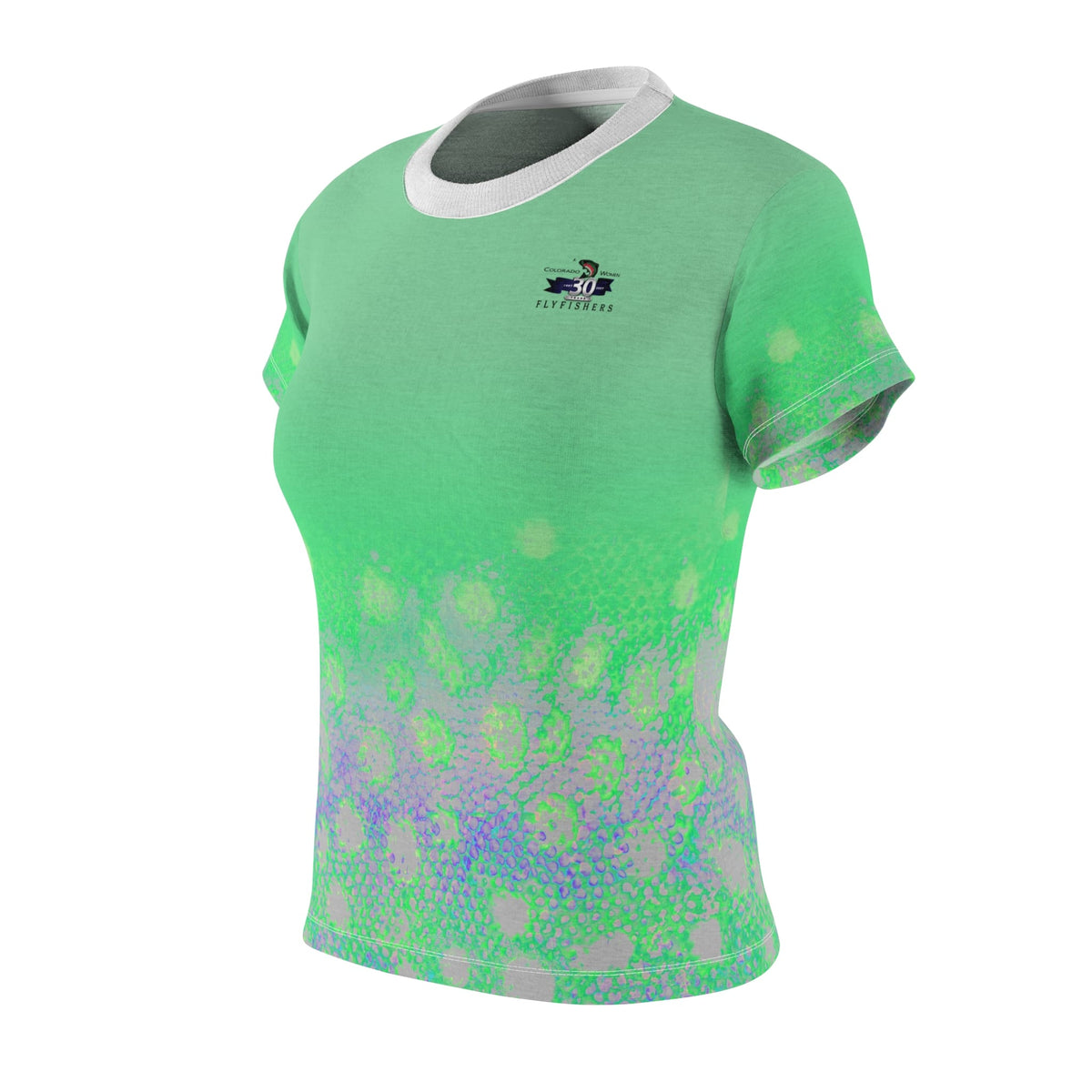 Women's Performance T-Shirt Colorado Women Flyfishers Green Brown Trout Tee by Salt Skins Salt Skins Apparel