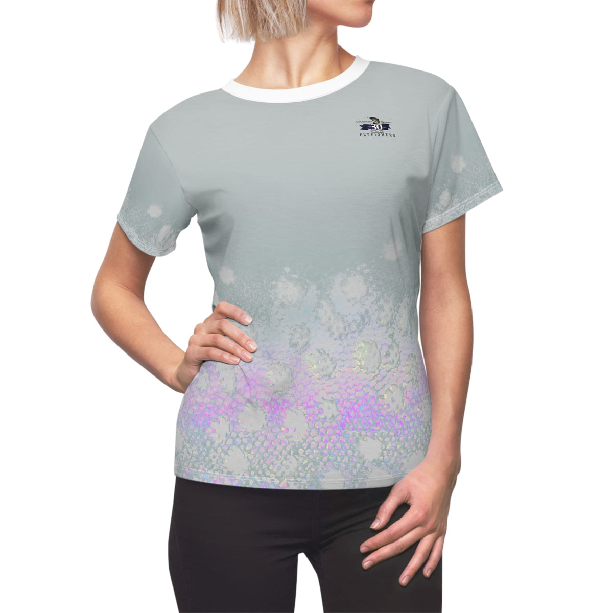 Women's Performance T-Shirt Colorado Women Flyfishers Grey Brown Trout Tee by Salt Skins Salt Skins Apparel