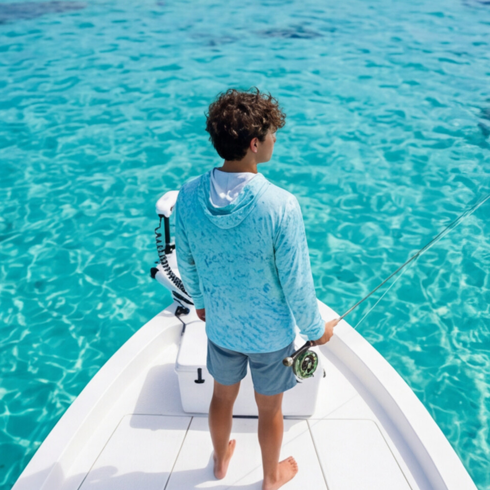 Salt Skins Men's Performance Hoodie Salty Blue Sky Series - The Ultimate Performance Men's Long Sleeve Fishing Shirt