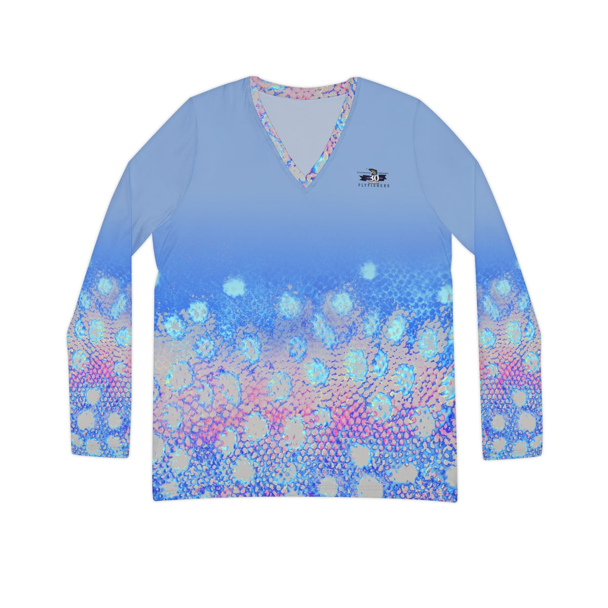 All Over Prints XS Colorado Women Flyfishers Purple Brown Trout V-Neck Long Sleeve by Salt Skins Salt Skins Apparel