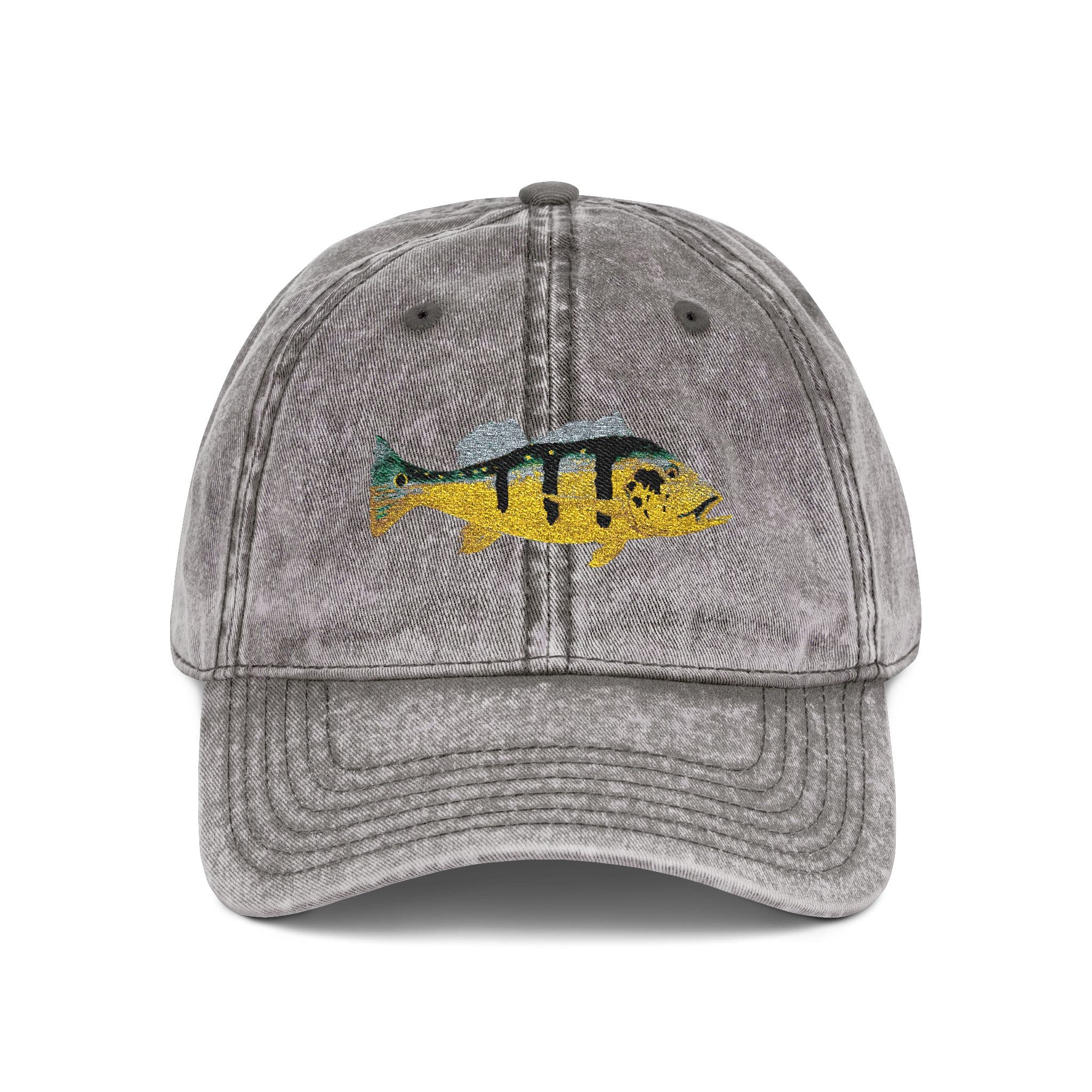 Salt Skins Hats Grey Heather / One size Peacock Bass Embroidered Vintage Fish Cap by Salt Skins Apparel