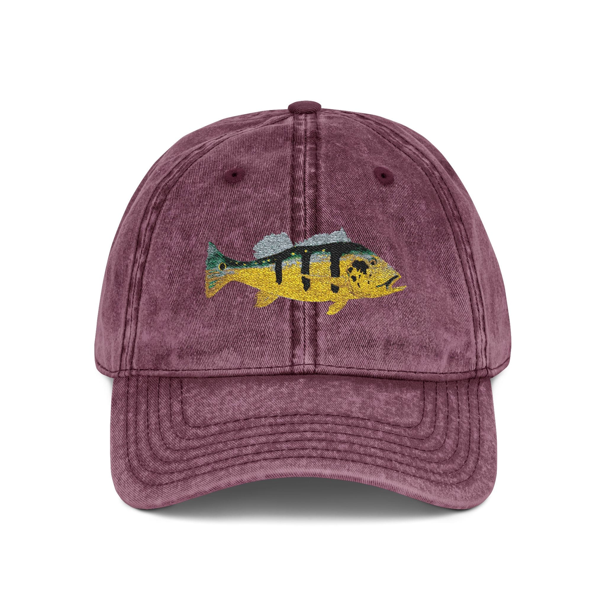 Salt Skins Hats Maroon / One size Peacock Bass Embroidered Vintage Fish Cap by Salt Skins Apparel