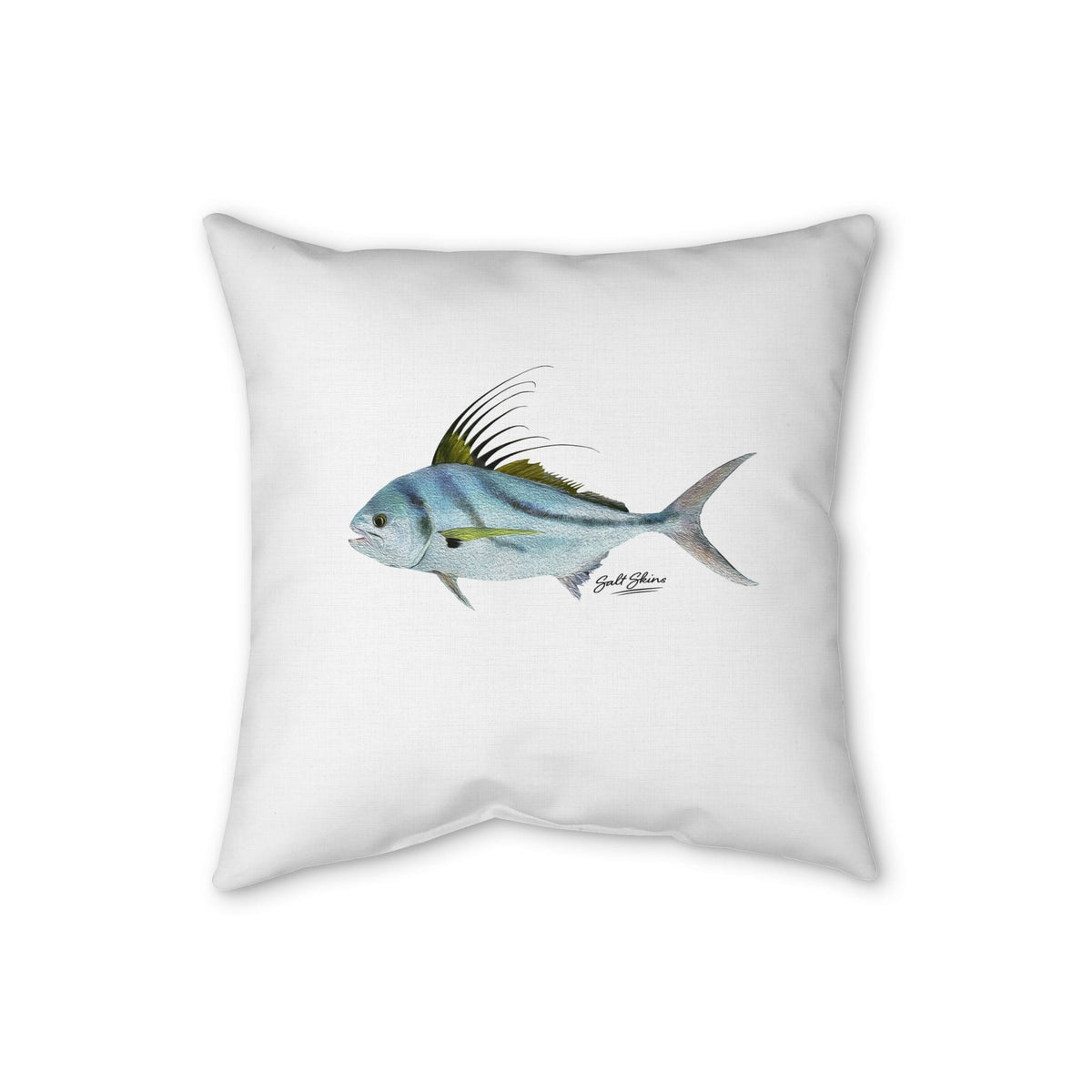 Home Decor 16" × 16" Rooster Fish Faux Linen Pillow by Salt Skins Salt Skins