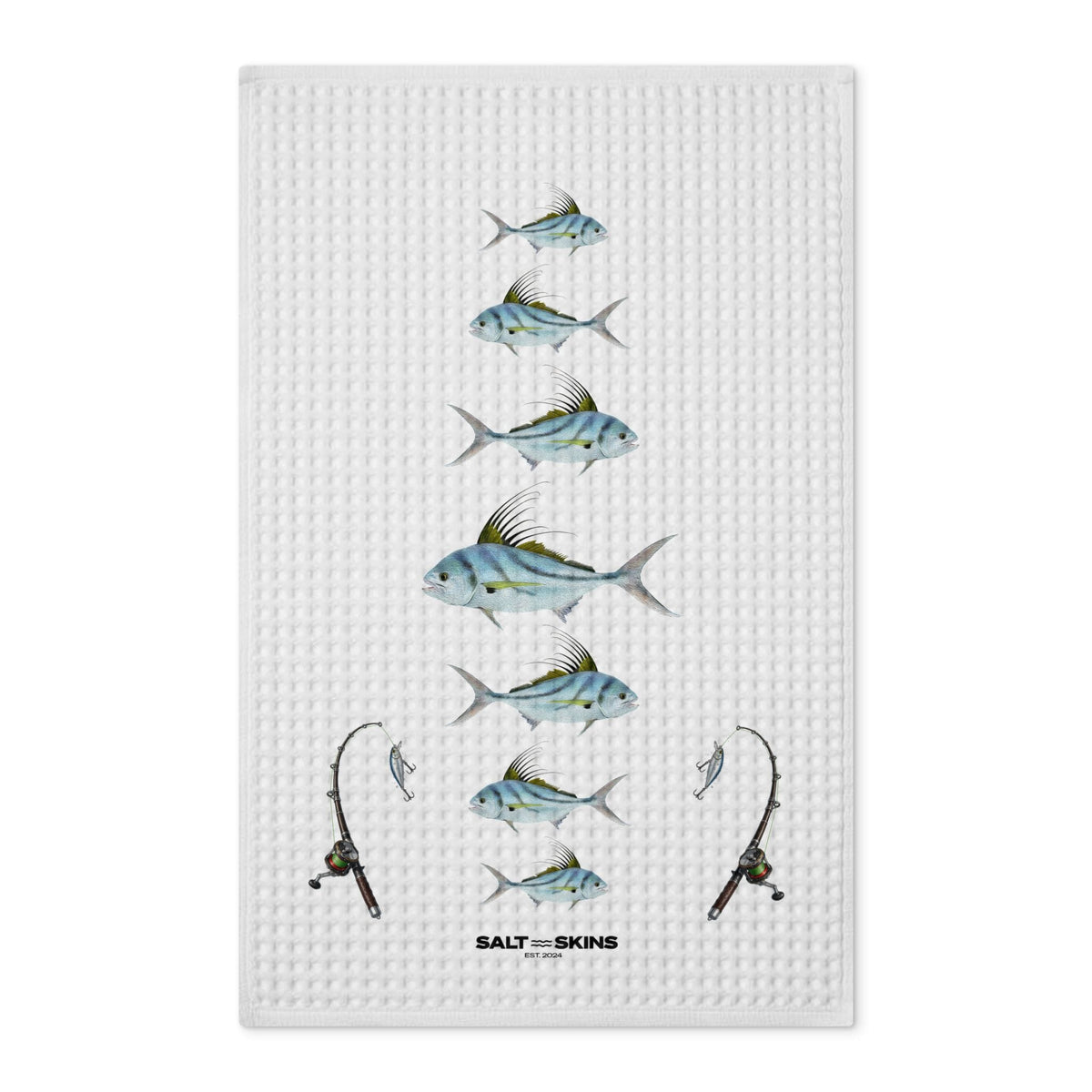 Home Decor 16'' x 25'' / White Rooster Fish Tea Towel by Salt Skins Salt Skins