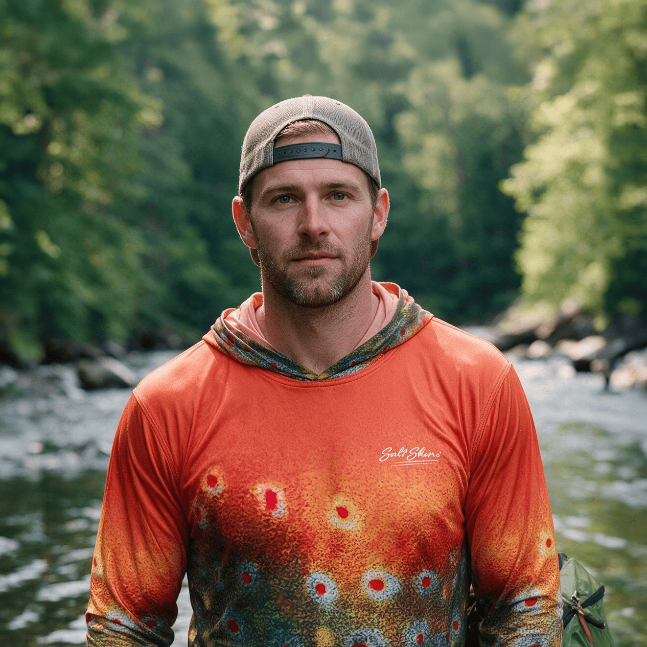 Men's Long Sleeve Hoodie Hunter's Neon Brook Trout Performance Fishing Shirt Salt Skins