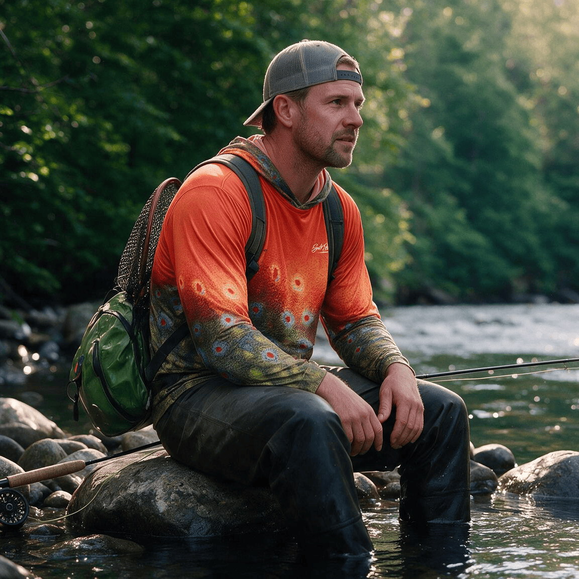 Men's Long Sleeve Hoodie Hunter's Neon Brook Trout Performance Fishing Shirt