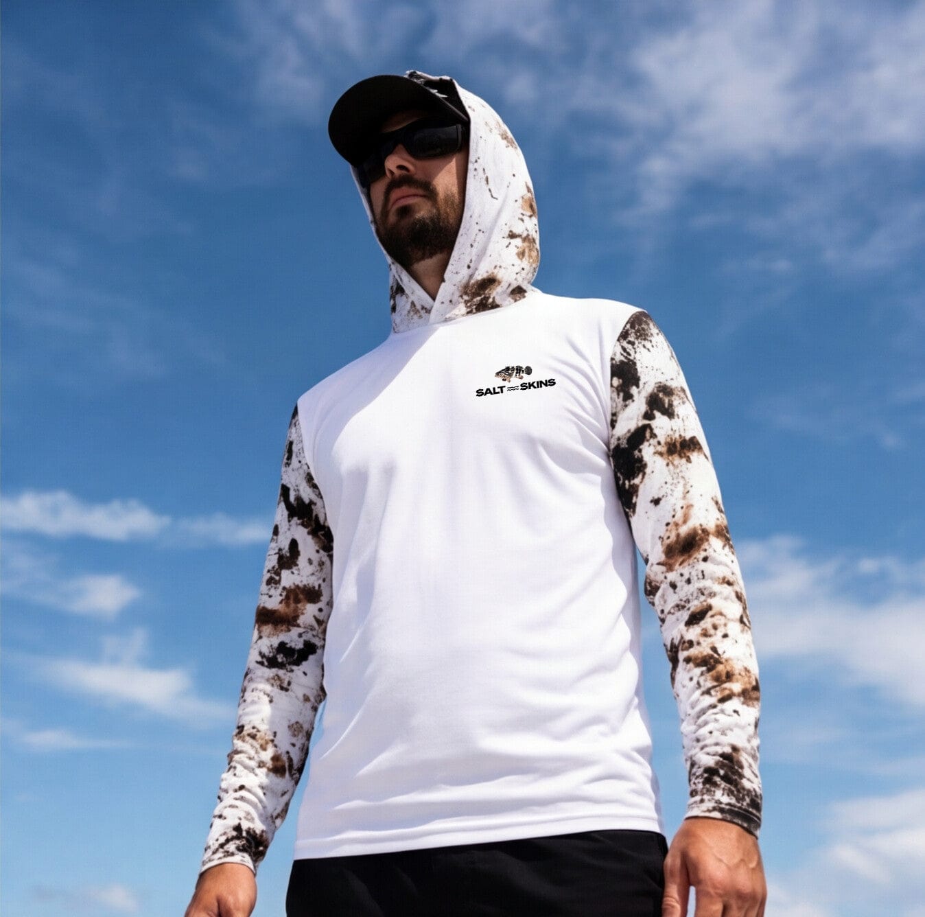 Men's Performance Hoodie Black Grouper II Captian's Series Men's Ultimate Performance Long Sleeve Fishing Hoodie Salt Skins