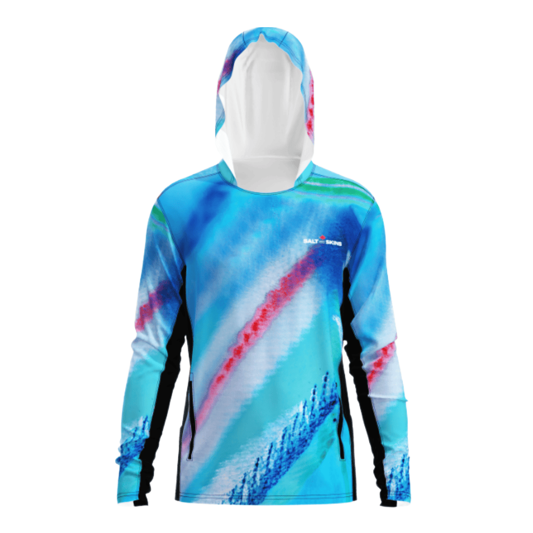 Salt Skins Men's Performance Hoodie Blue Parrot Vented Performance Hoodie With Pockets (b2b)