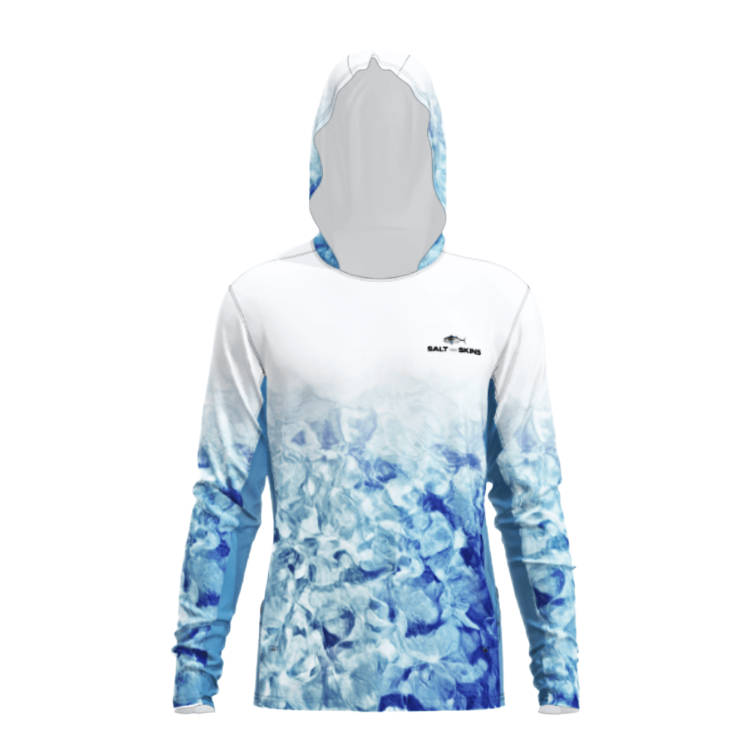 Salt Skins Men's Performance Hoodie Blue Reef Water Camo Side Vent Performance Hoodie (b2b)