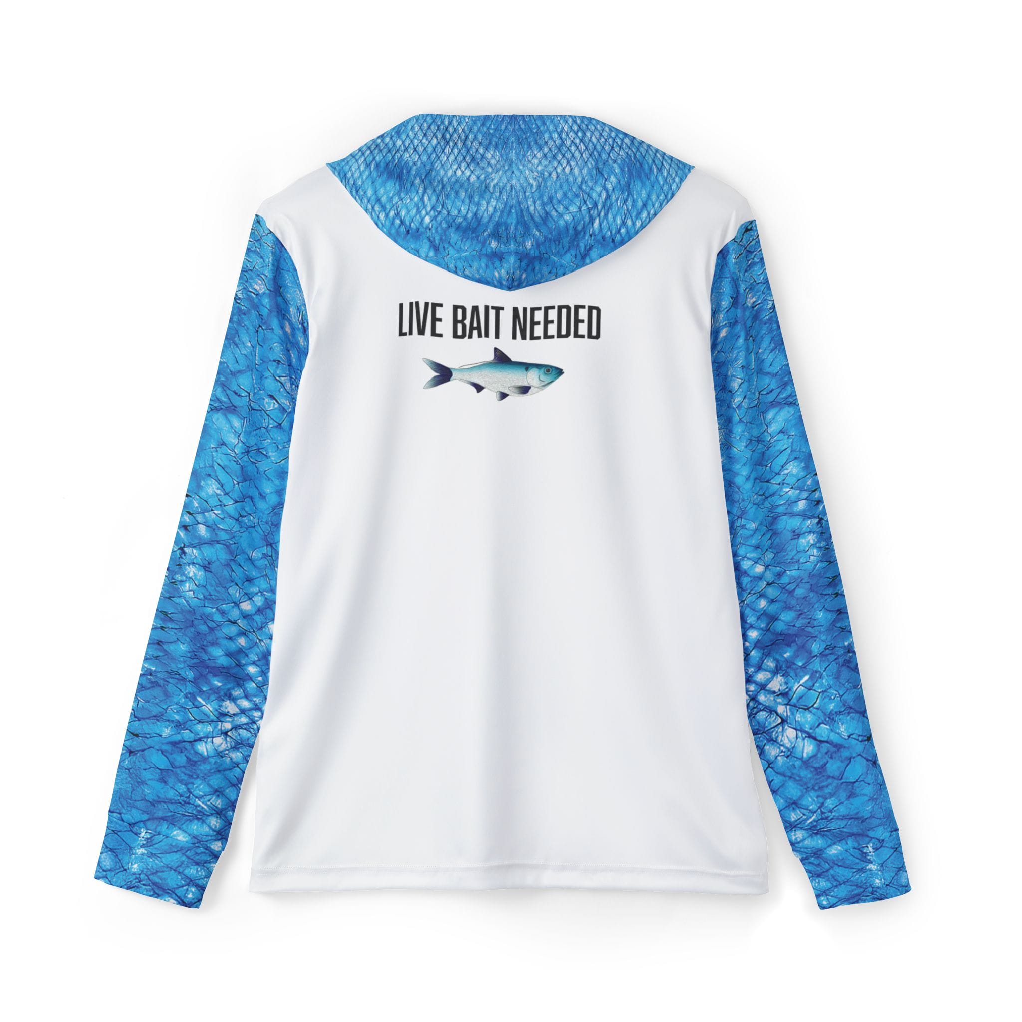 Salt Skins Men's Performance Hoodie XS / Blue Copy of NEW! LIVE BAIT NEEDED - Threadfin Herring Men's Ultimate Performance Long Sleeve Fishing Shirt
