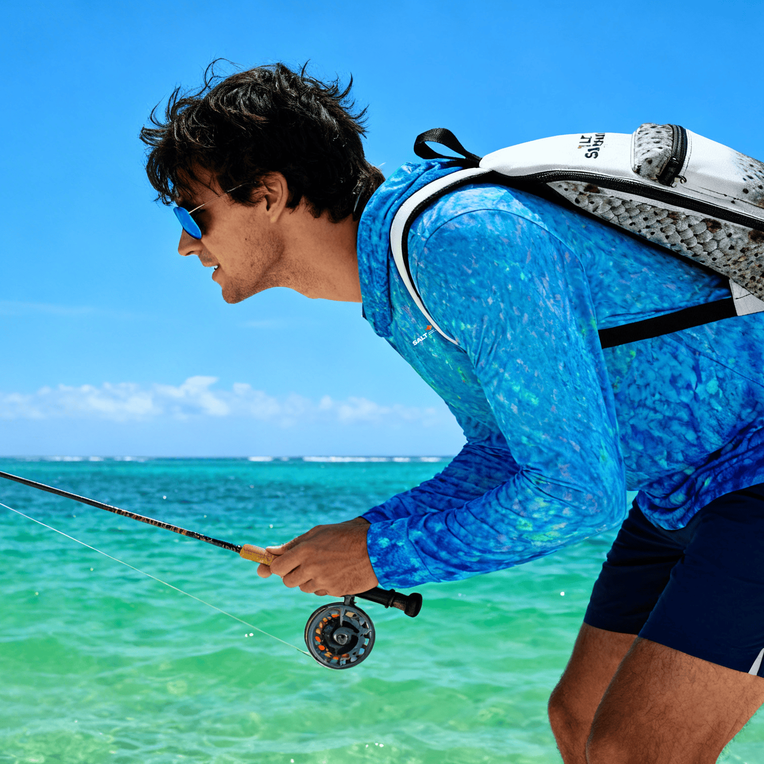 Men's Performance Hoodie Deep Blue Water Camo Performance Hoodie Salt Skins