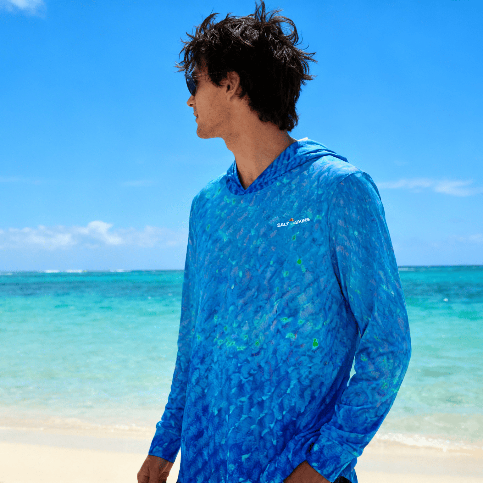 Men's Performance Hoodie Deep Blue Water Camo Performance Hoodie Salt Skins