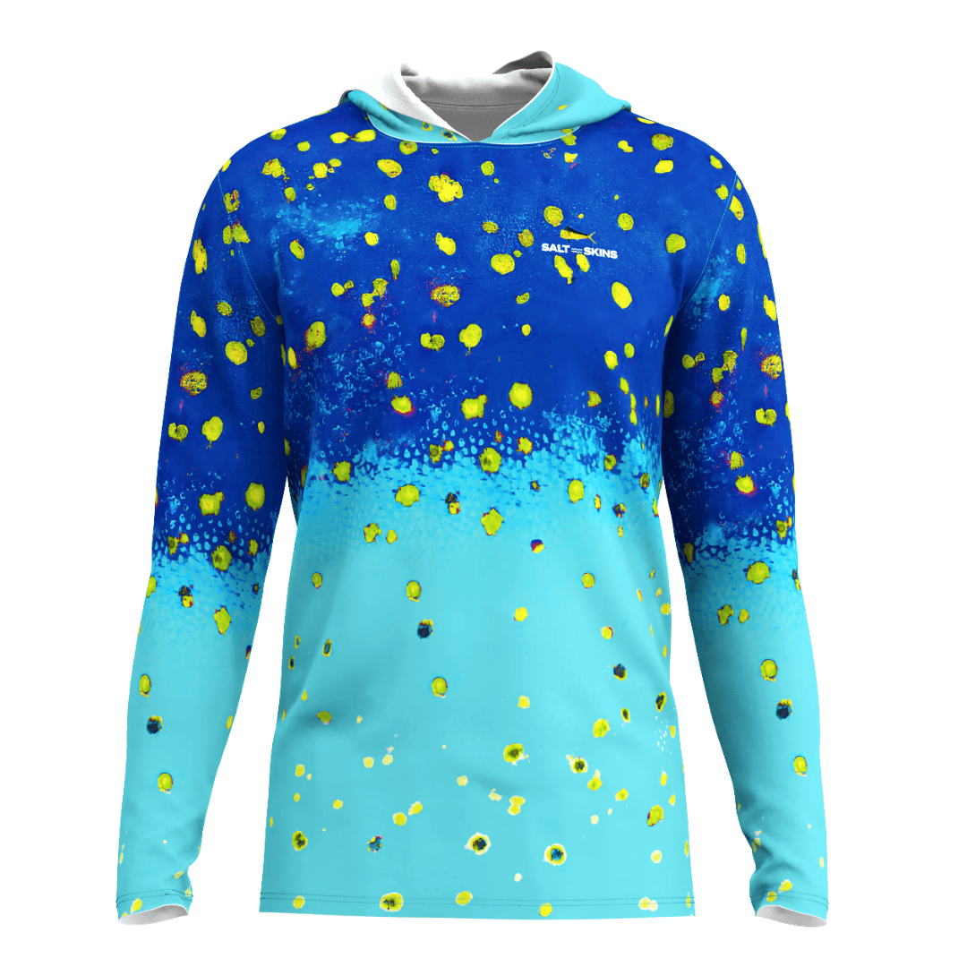 Salt Skins Men's Performance Hoodie Mahi Blue Ice Men's Long Sleeve Performance Fishing Shirt (b2b)