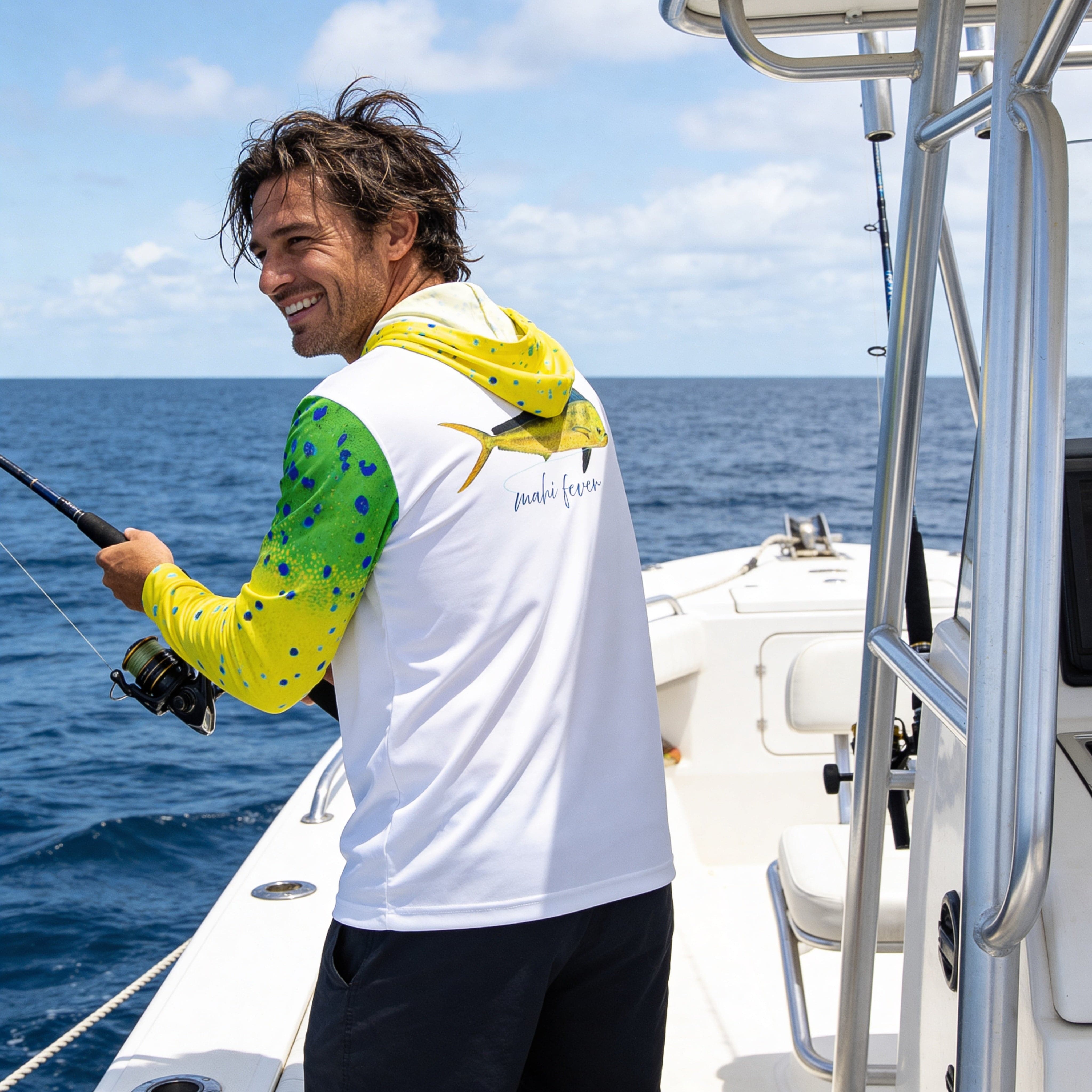 Salt Skins Men's Performance Hoodie Mahi Gold II Captains Series Men's Ultimate Performance Long Sleeve Fishing Shirt